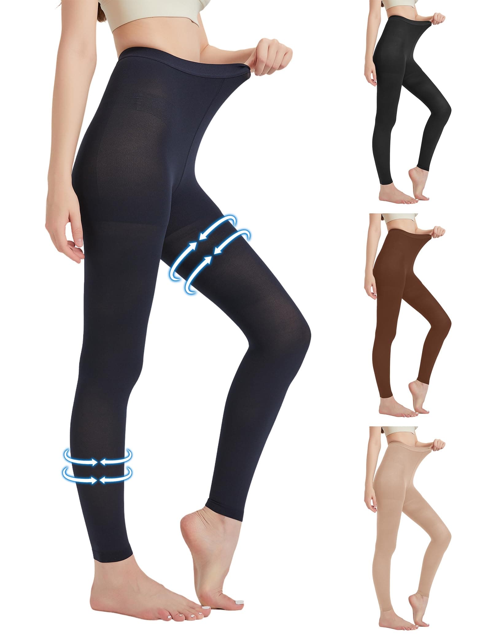 MGANG Compression Pantyhose for Women & Men, Footless Waist High Compression Stockings Opaque, 20-30 mmHg Support Pantyhose, Firm Support Hose for Edema, Nursing, Navy Blue 2XL
