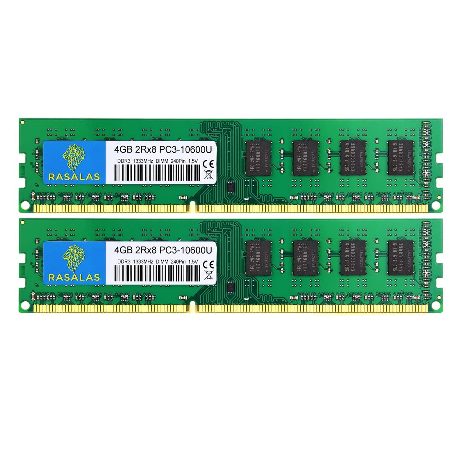 8GB KIT(2 X 4GB) 2RX8 PC3-10600U DDR3 1333MHz DIMM RAM CL9 240PIN 1.5v Non-ECC Unbuffered Desktop Memory Dual Rank PC3 10600 UDIMM PC Module Intel AMD System