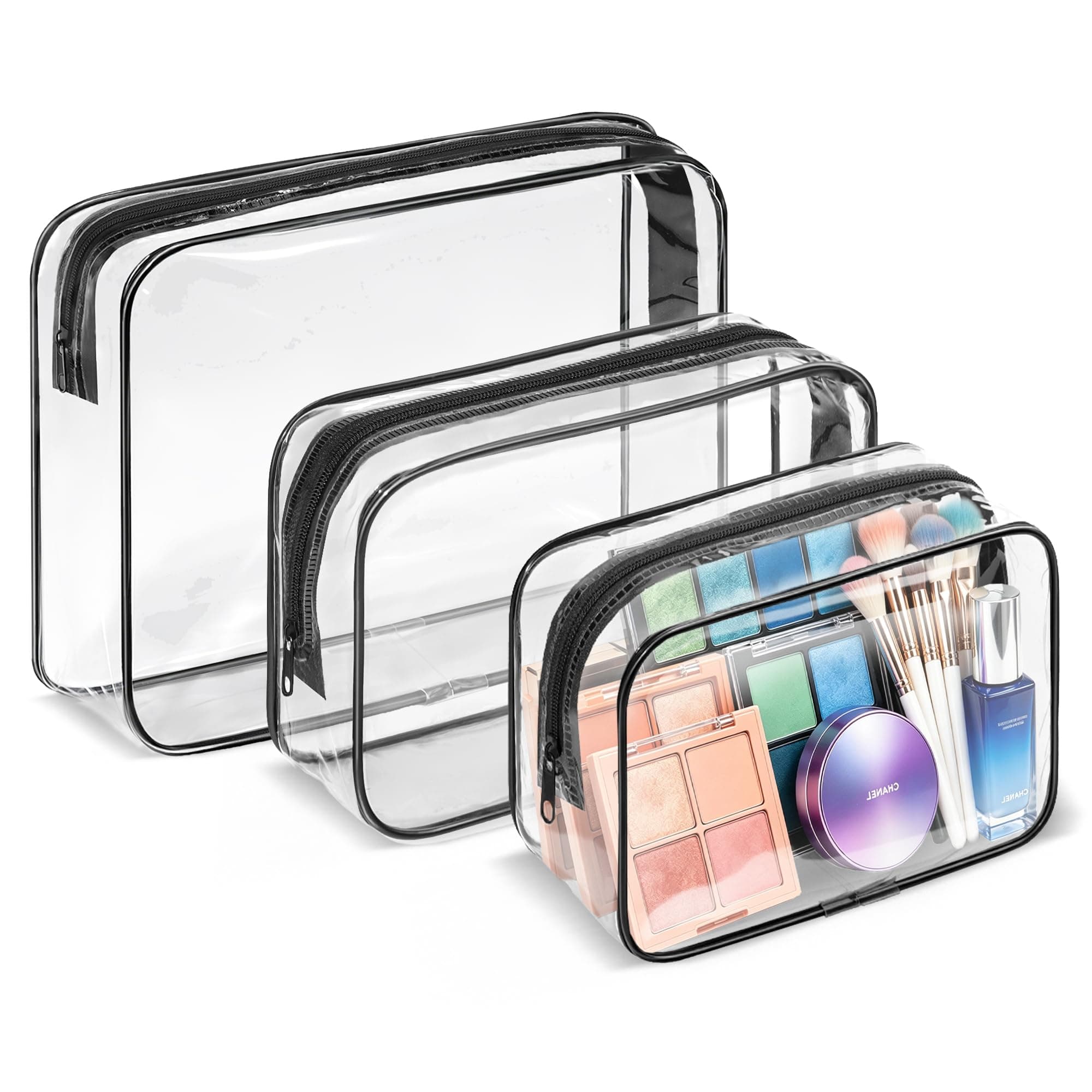 Eilyliafe Clear Cosmetic Bag Transparent Makeup Bag for Women Men Waterproof Travel Makeup Clear Toiletry Organizer Cosmetic Storage Pouch Case with Zipper, Black, Multisize, Convenient