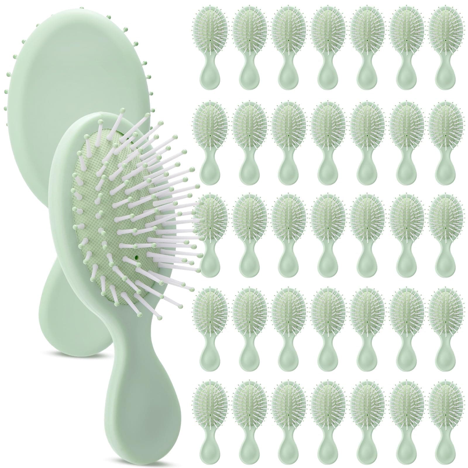 LemonRoad 30 Pack Mini Hair Brushes Bulk Soft Bristles Detangling Hairbrush Individually Wrapped Travel Hairbrush for Women Girl Most Hair Types(Green)