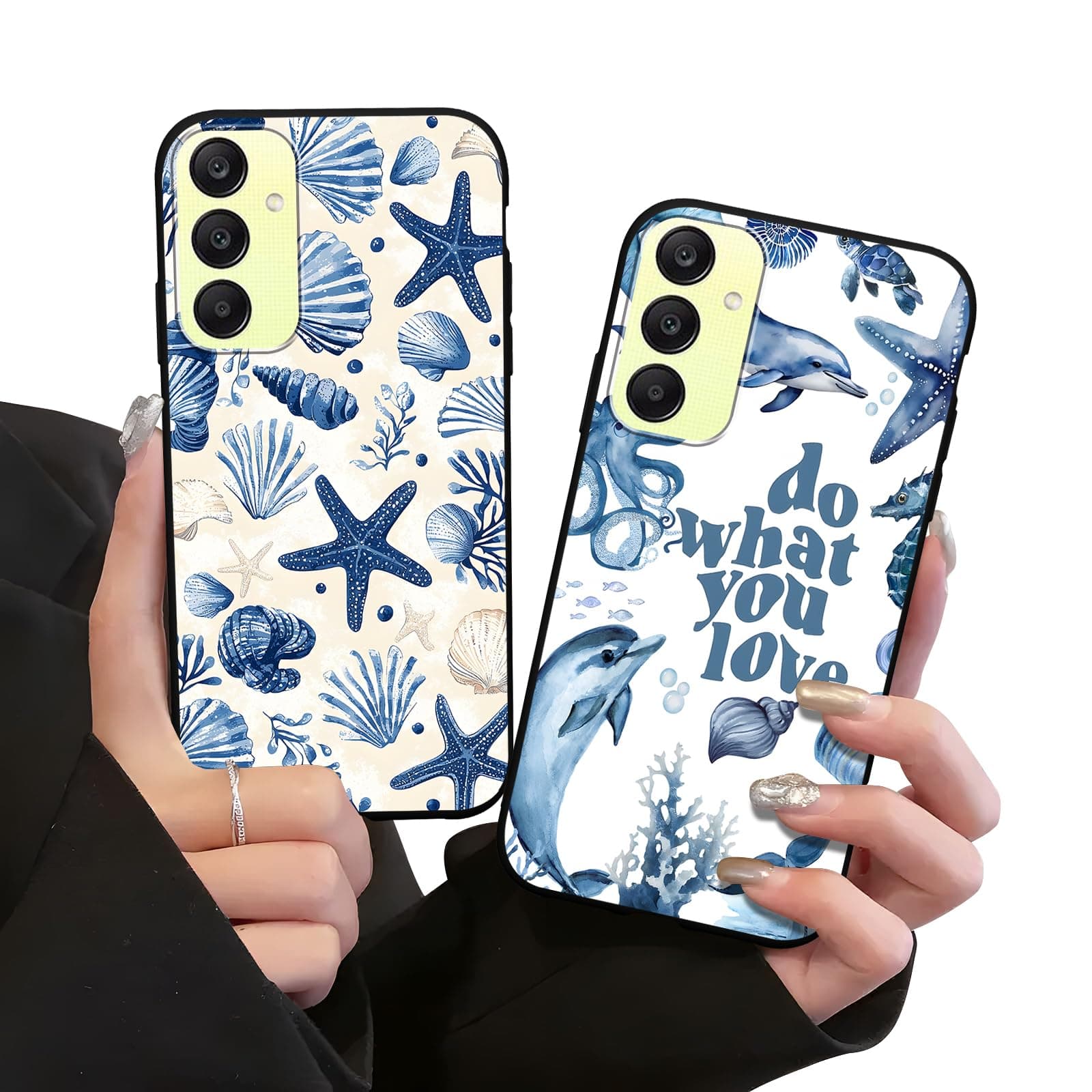 Zrutru 2 Pack Cute Ocean Phone Case for Samsung Galaxy S25 Plus 5G 6.7",Kawaii Shell Dolphin Starfish Cases Summer Beach Aesthetic Cover,Black Soft TPU Protective Funda for Girls Women for S25 Plus