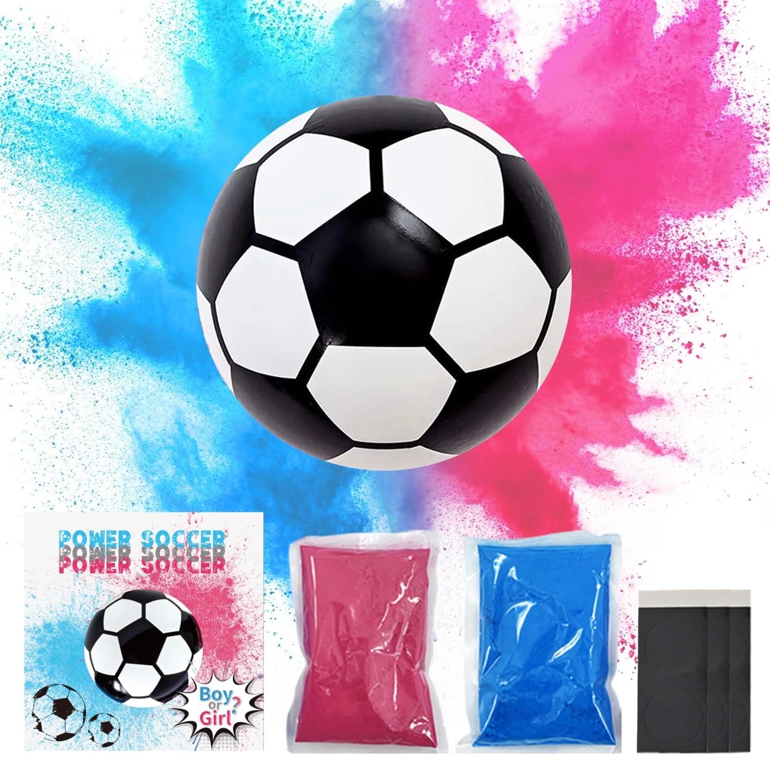 FIEKEICC Gender Reveal Soccer Ball Kit with Pink and Blue Powder, 5.9 Inch