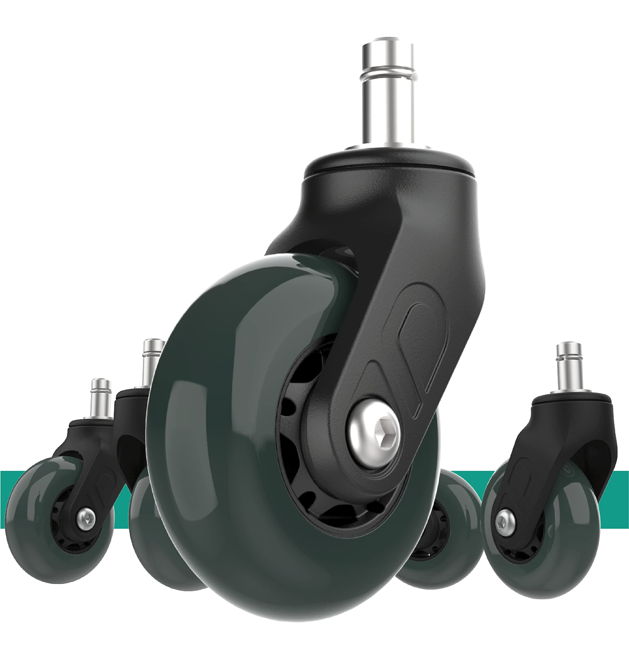 Riantwheel, Office Chair Wheels Replacement Rubber Chair casters for Hardwood Floors and Carpet, Set of 5, Office Chair casters (Green)