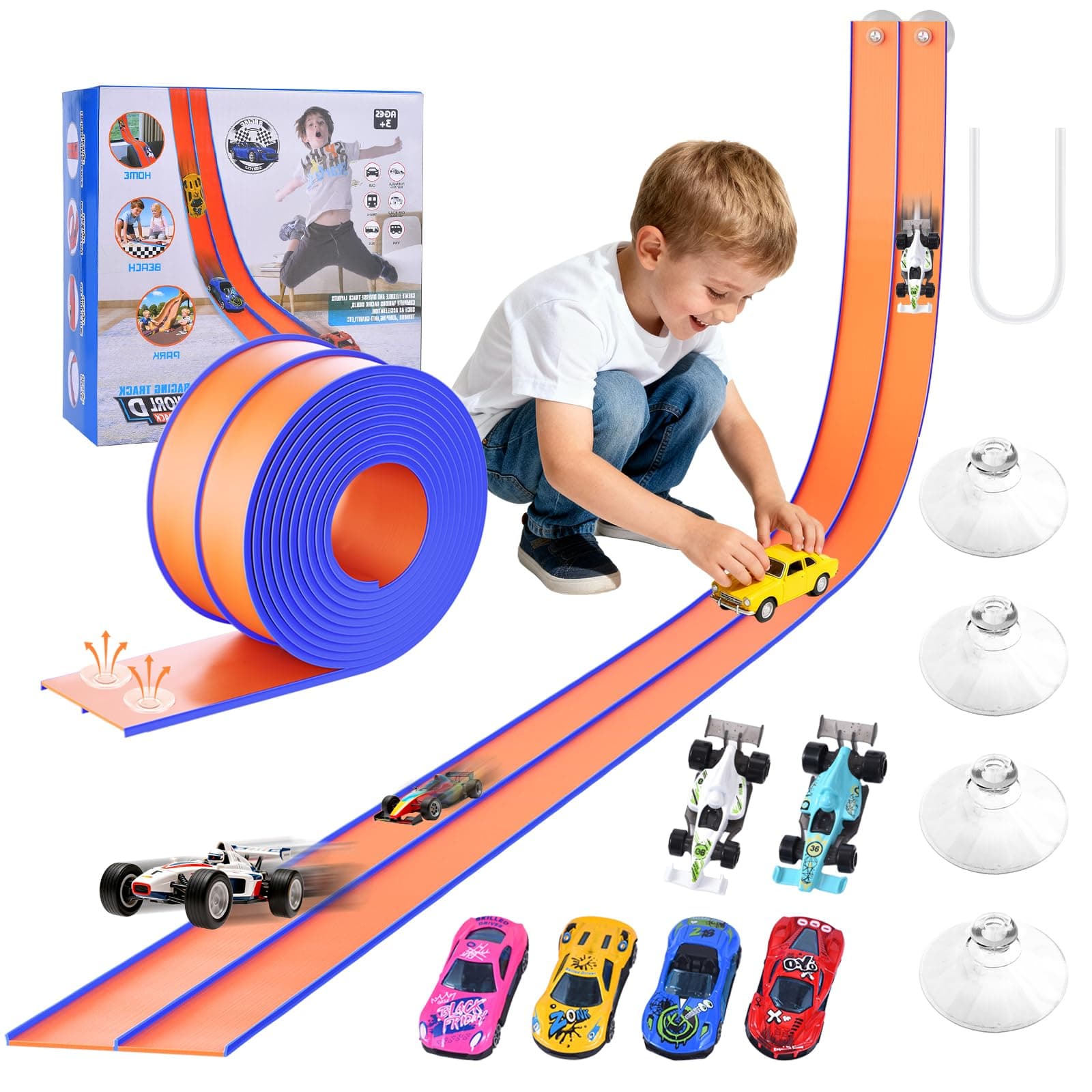 Flexible Car Racetrack - 15ft Portable DIY Flexible Tracks for Kids 3+