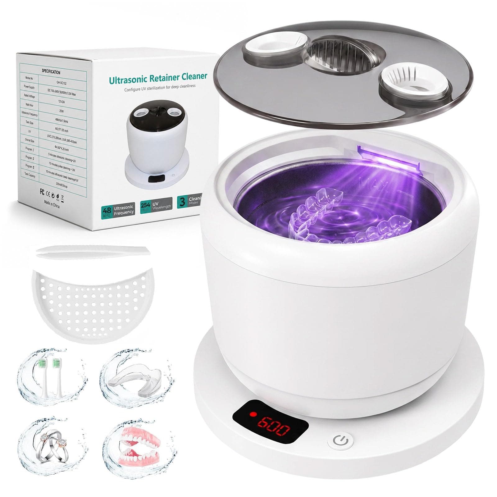 Ultrasonic Retainer Cleaner, 48kHz Denture Cleaner Machine