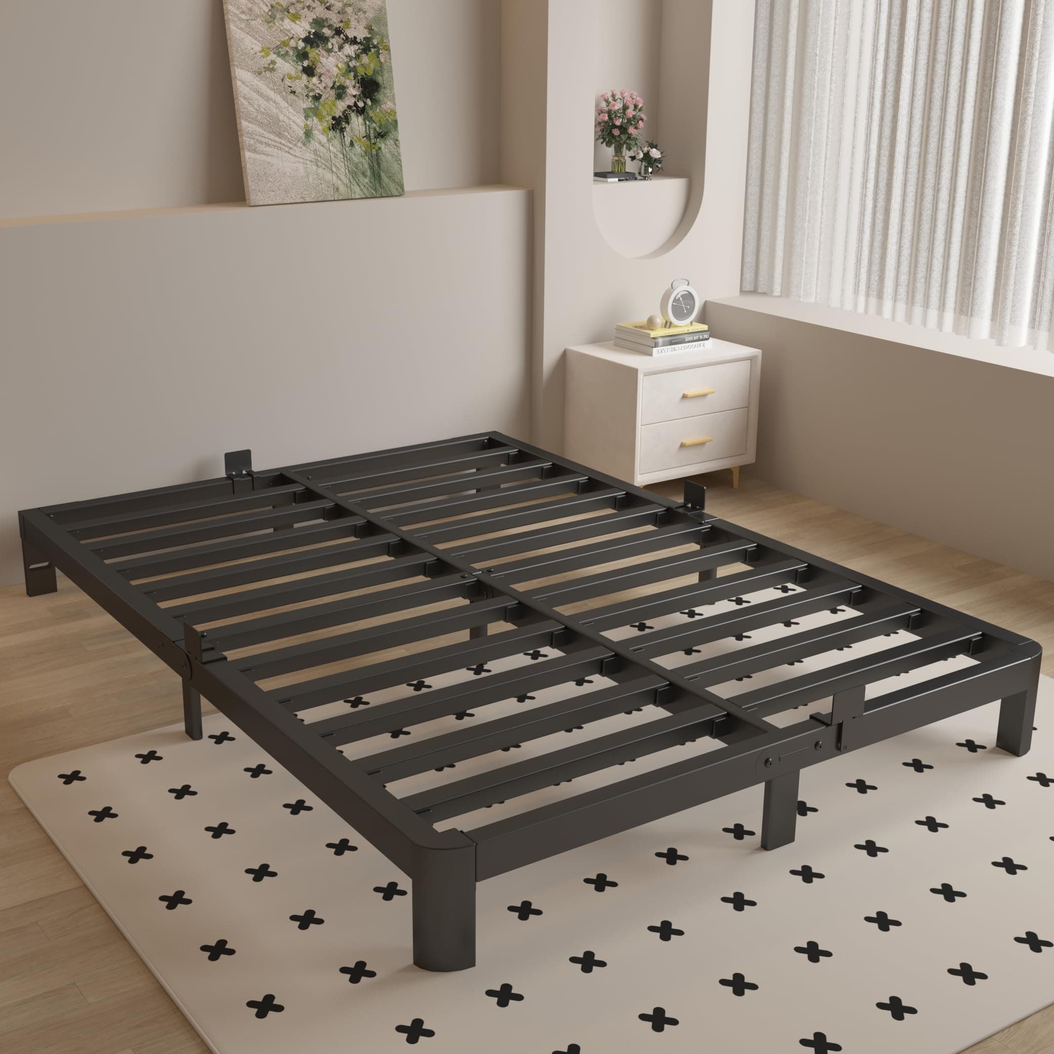 KOSOSO 6 Inch Full Bed Frame with Metal Gasket, Black Double Bed Base