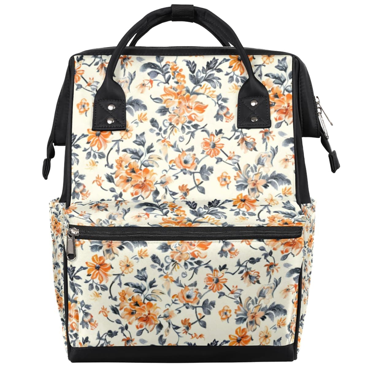 Skonsati Floral Baby Diaper Bag Backpack Vintage Flower Retro Plant Large Tote Diaper Bag for Mom Nappy Bag Baby Essentials Travel Tote with Stroller Straps