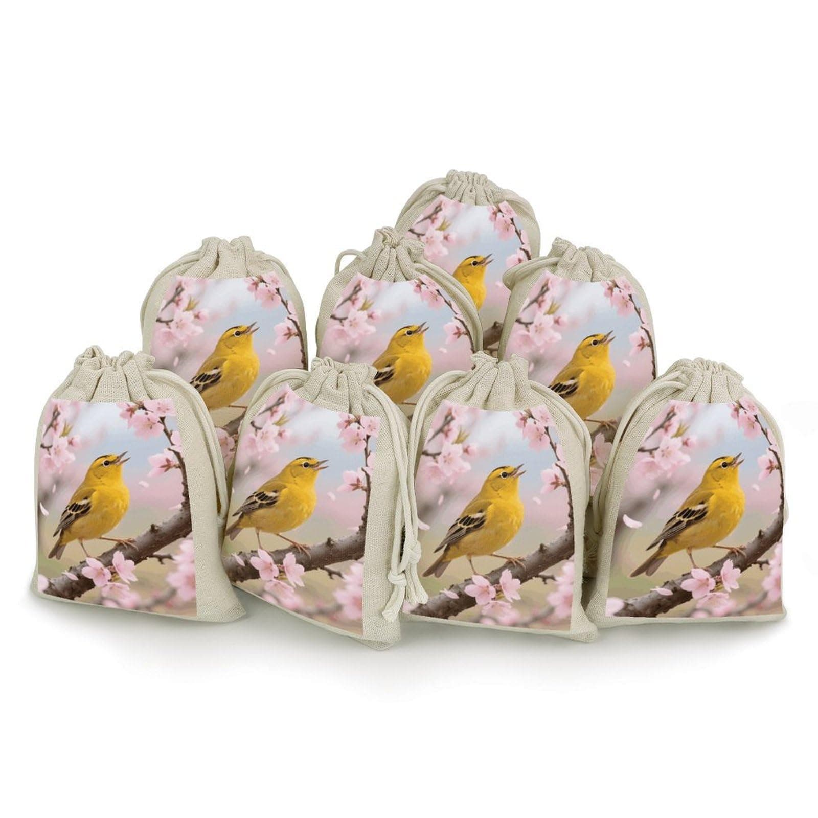 STVNKML 8-Pack Rustic Birds Drawstring Gift Bags Cotton Linen Party Favors Bags for Decorated Event Favors