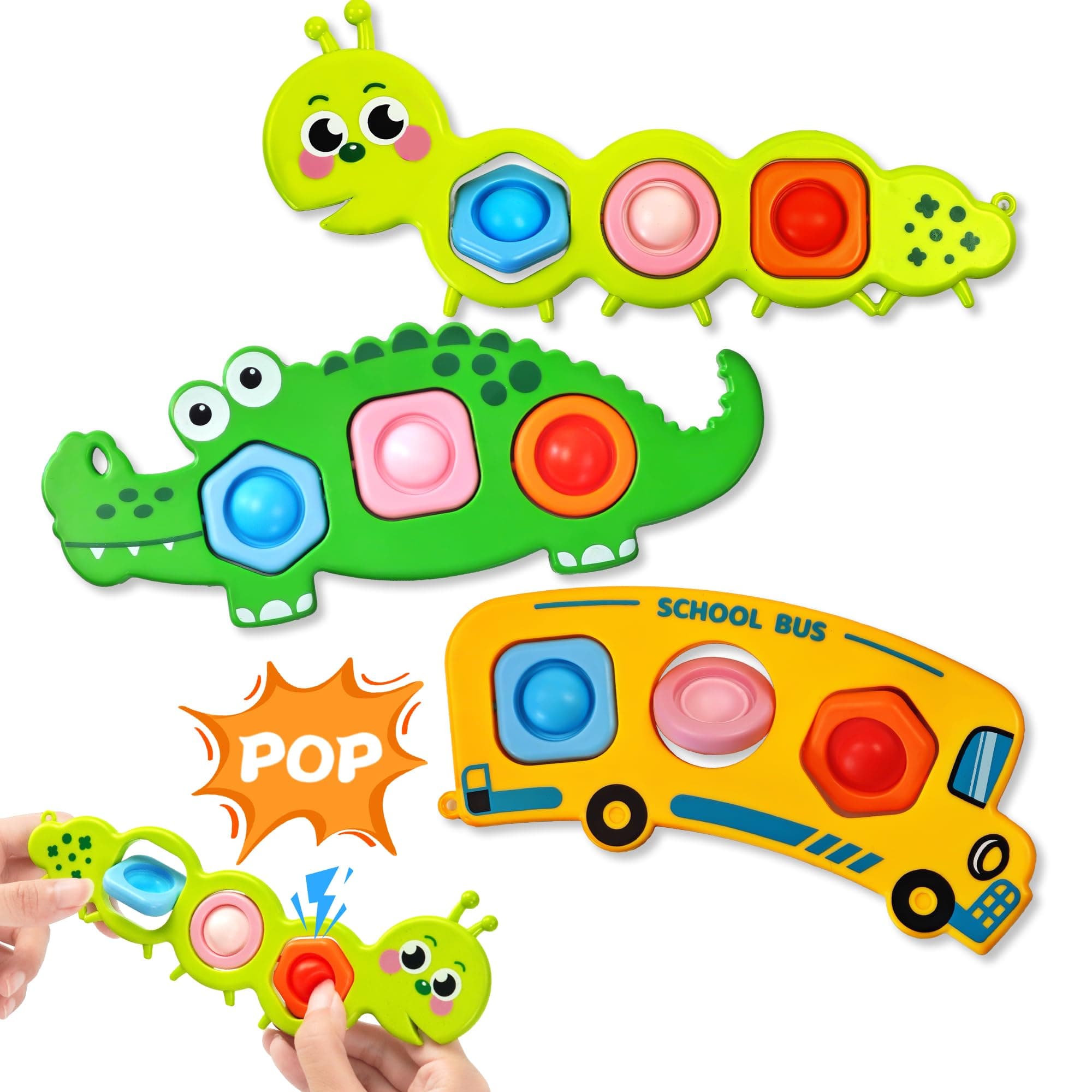 3PC Fidget Popper Sensory Toys Airplane Essentials Travel Activities for Toddlers Pop it Fidget Toys for 12+ Month Babies 1 2 3 Year Old Girls Boys Gifts Christmas Basket Stuffer Easter Valentine Gift