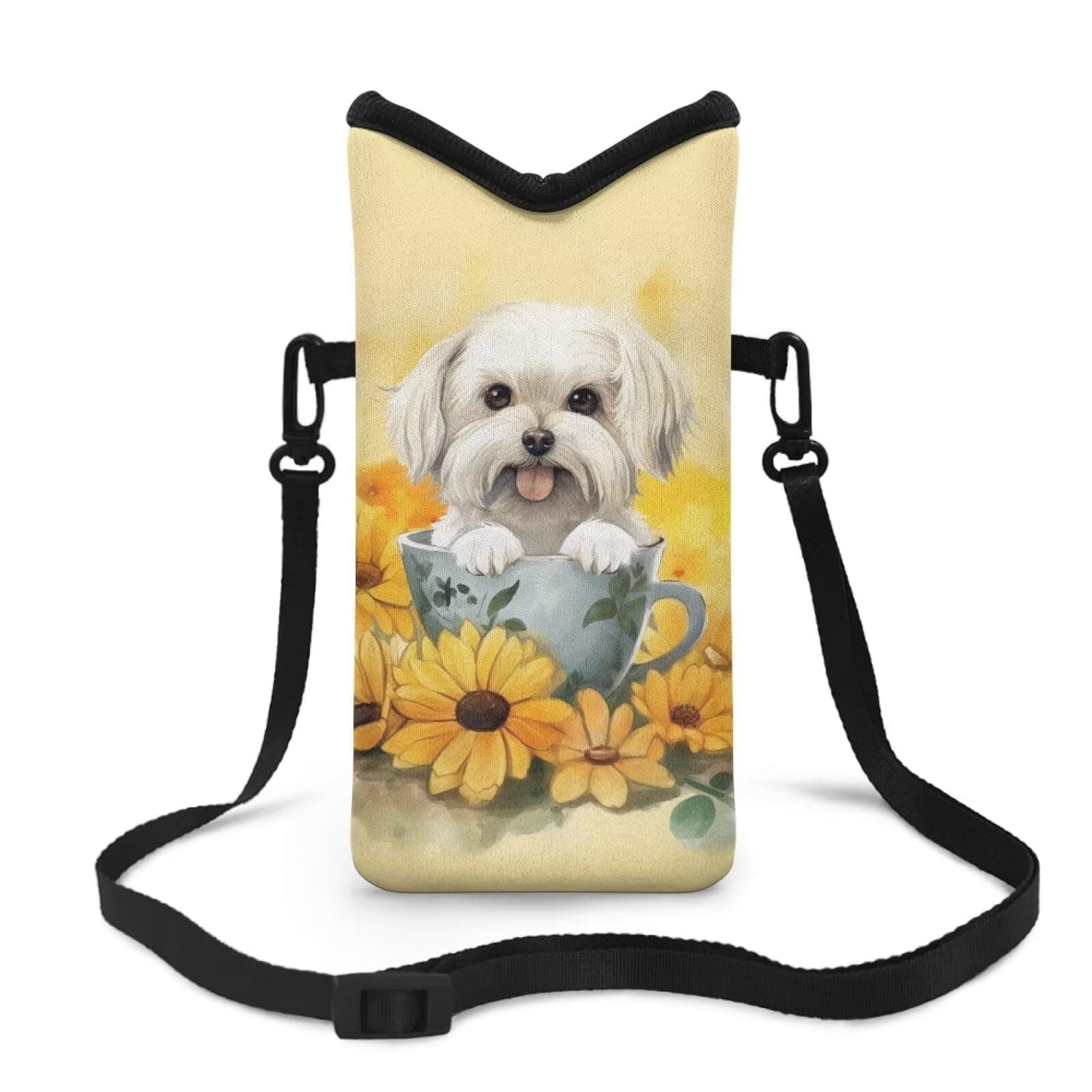 Suobstales Bichon Sunflower Print Neoprene Cell Phone Pouch, Lightweight & Protective Phone Sleeves Phone Carrier Bag, Carrying Phone Pouch for Women Men