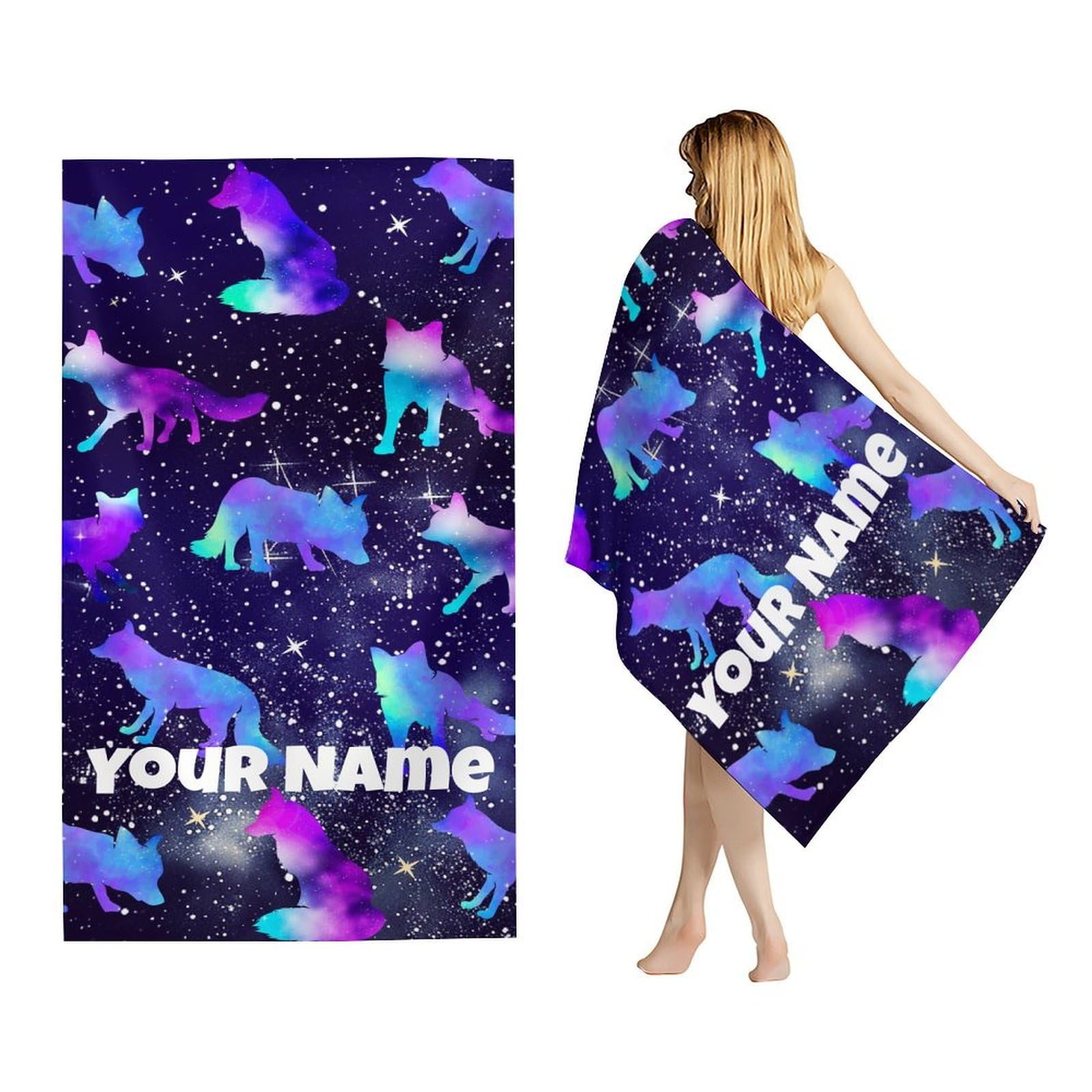 BEOIIBIRD Personalized Beach Towel - Lightweight Packable Wolf Towels for Boys - 30" x 60" Large Quick Dry Sandfree Microfiber Beach Essentials for Bathroom, Pools, Travel