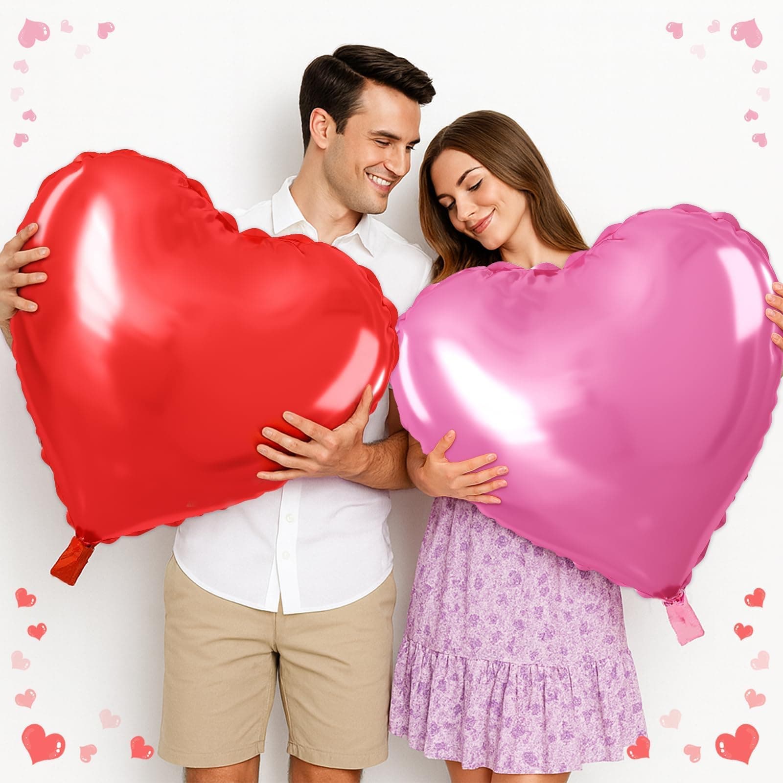 Giant 32 Inch Pink and Red Heart Balloons Large Foil Balloons for Birthday Baby Shower Party Decoration - 6 Pack