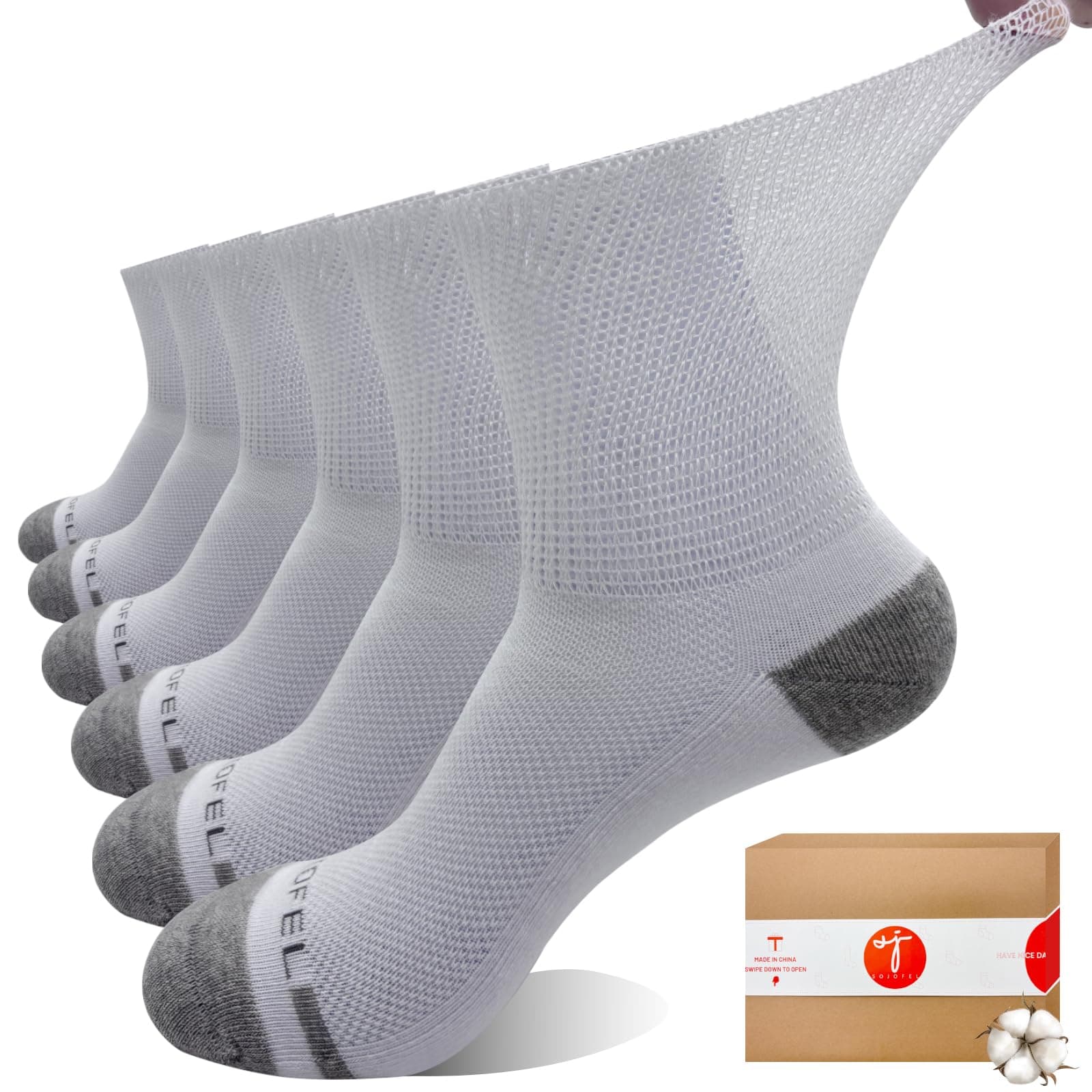 SOJOFEL Diabetic Socks for Men Women - Non-Binding Soft Top White 3 Pairs 9-11