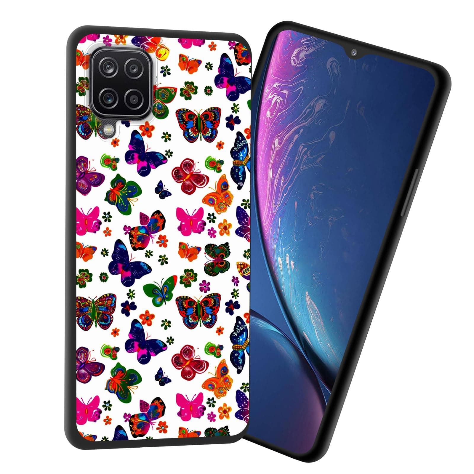 JHYYTUJTYP for Galaxy A12 Case,Premium Soft Silicone Slim Rubber Full Body Drop Protection Shockproof Cover Phone Case for Samsung Galaxy A12,Colorful Butterfly Flower