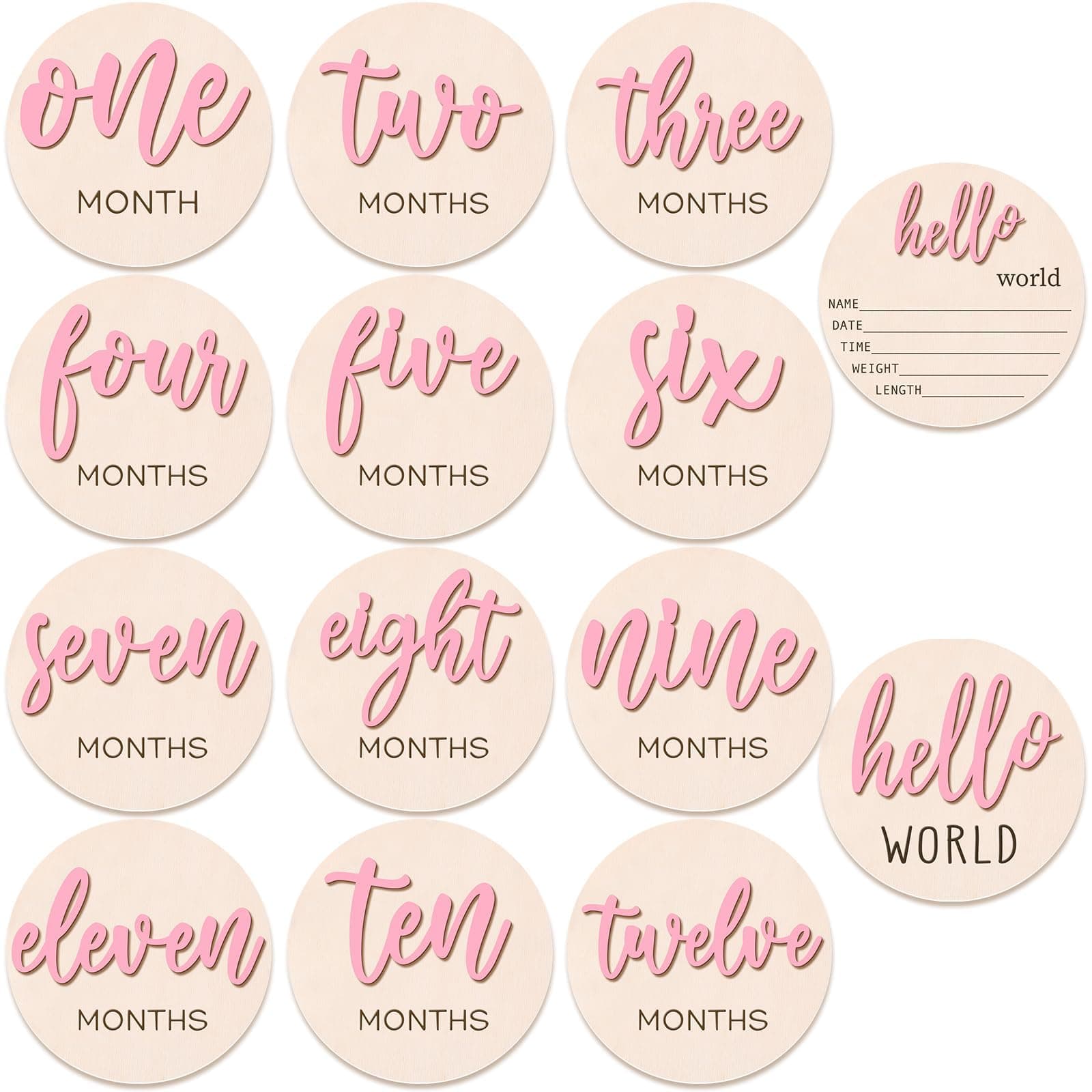 HIYZI 7 PCS Baby Monthly Milestone Wooden Signs 3D Girl Baby 1-12 Months