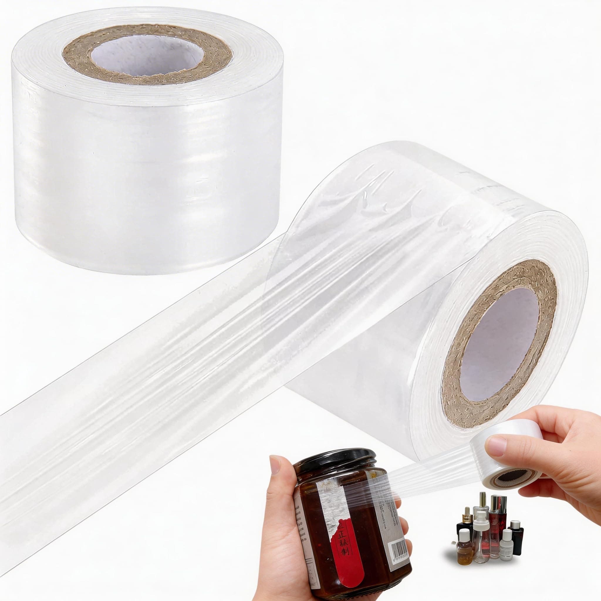 2 Pcs Mini Stretch Wrap Film Unheated Shrink Wrap 1.96"x656ft for Bottles Jars Seals Heavy Duty Stretch Film