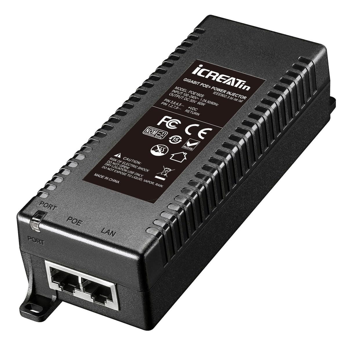 60W Gigabit PoE++ Injector,10/100/1000Mbps, Shielded RJ-45, IEEE 802.3af/at/bt Compliant, PoE Adapter for High-Power Ethernet Compatible with Trendnet TPE-117GI, TP-Link TL-PoE170S, M921-E-60W
