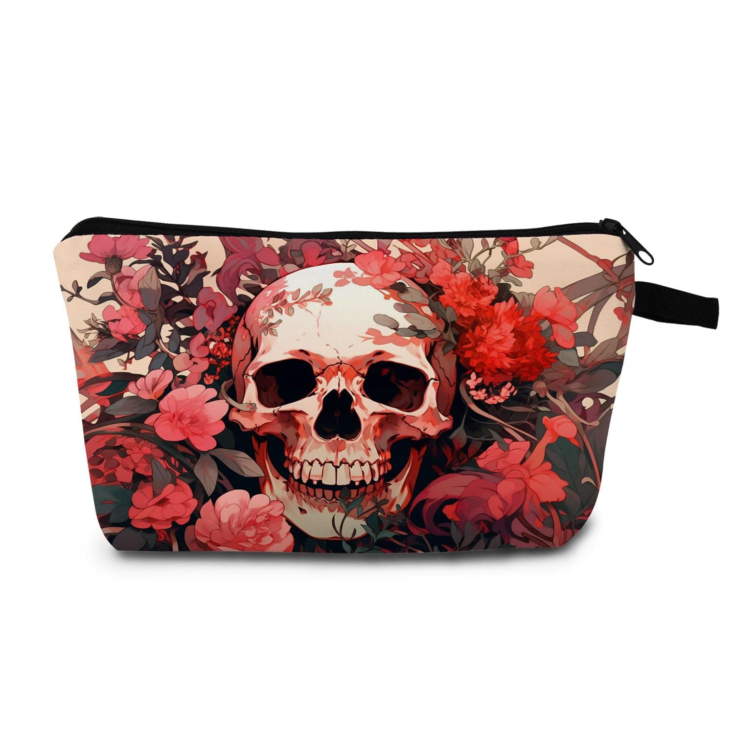 MoCaliduccious skull flower Print Women's Makeup Bag Daily Commute Cosmetics Storage Pouch Beach Travel Fashion Toothbrush Bag, hzw0124, Zippered Printed Bag
