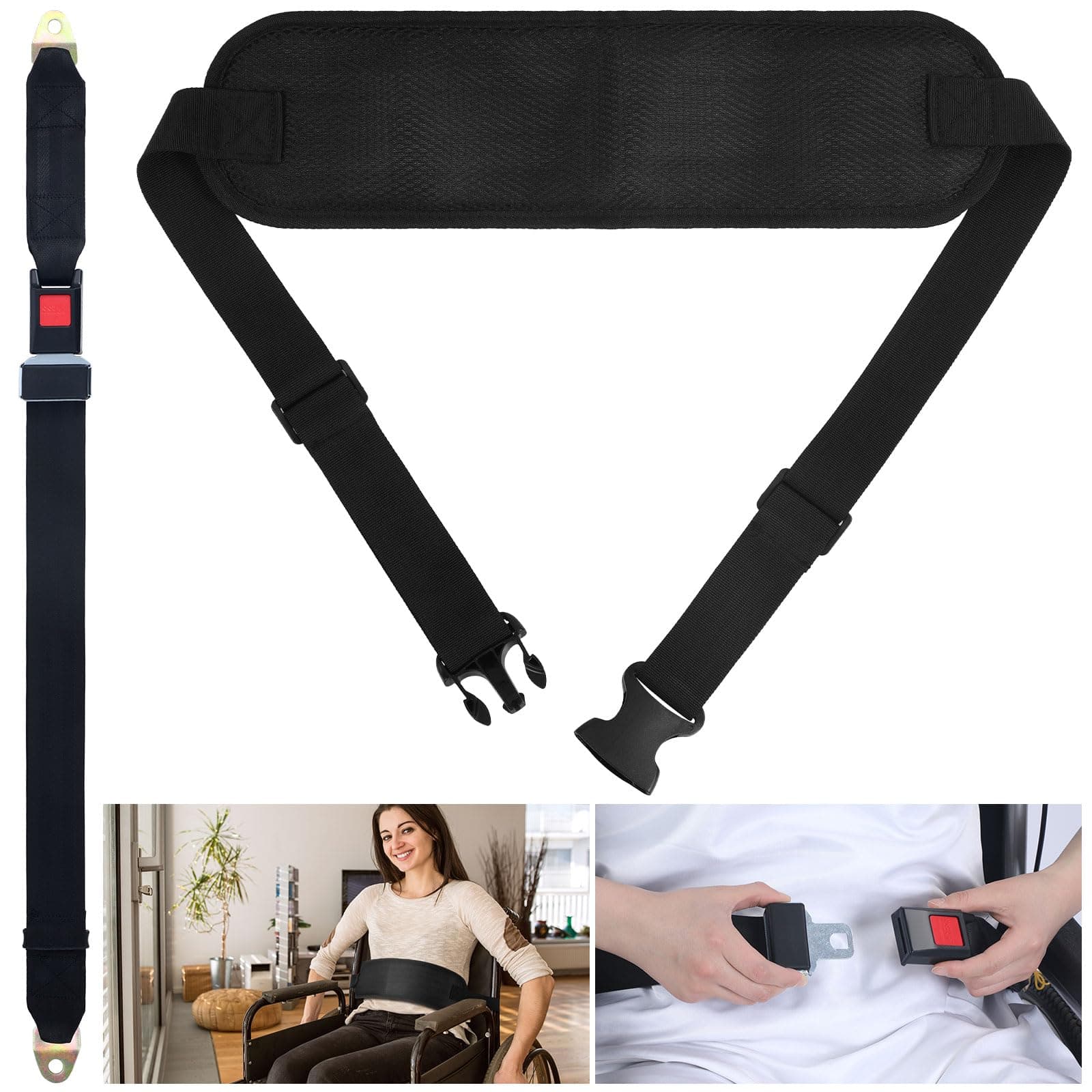 Saysurey 53 Inches Wheelchair Seat Belt and Safety Harness Wheelchair Seat Belt Patient Restraints Straps Anti Fall Constrained Bands Utilized on Wheelchair or Chair Black