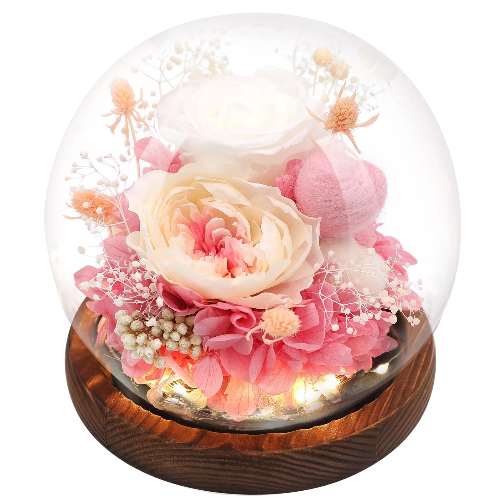 Eyesofspring Preserved Flowers,Rose in Glass Dome with LED Light, Gifts for Her, Women, Mom,Grandma,Girlfriend, Wife- Style2