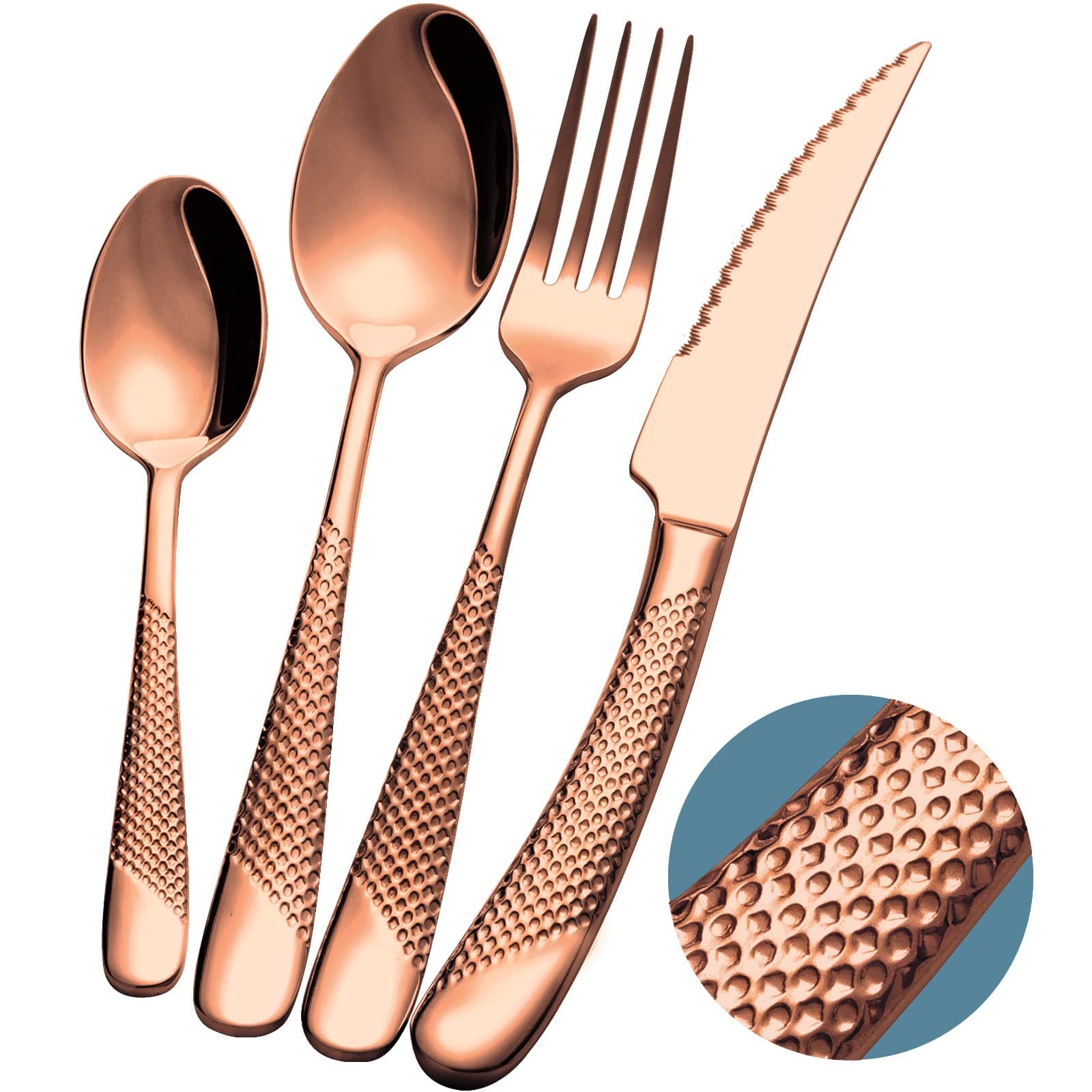 Xideman® 16-Piece Modern Copper Hammered 18/10 Stainless Steel Cutlery Set