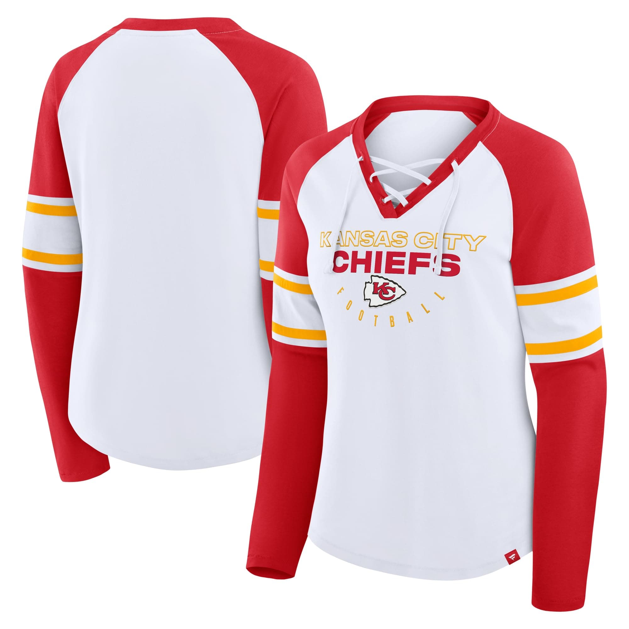 Fanatics Women's White/Red Kansas City Chiefs Redzone Blitz Package Raglan Lace-Up V-Neck Long Sleeve T-Shirt