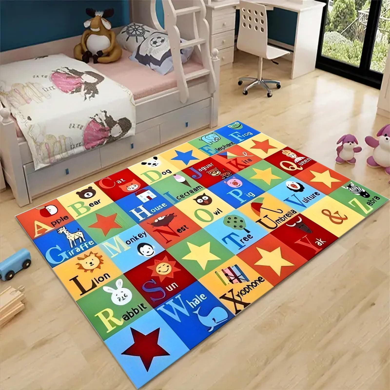 YJDRUG Alphabet Animal Educational Learning Area Rugs,4x5ft, Play Area Non-Slip Boys and Girls Kids Area Rug, Suitable for Kids Bedroom, Toddler Classroom and Baby Playroom Floor Mats
