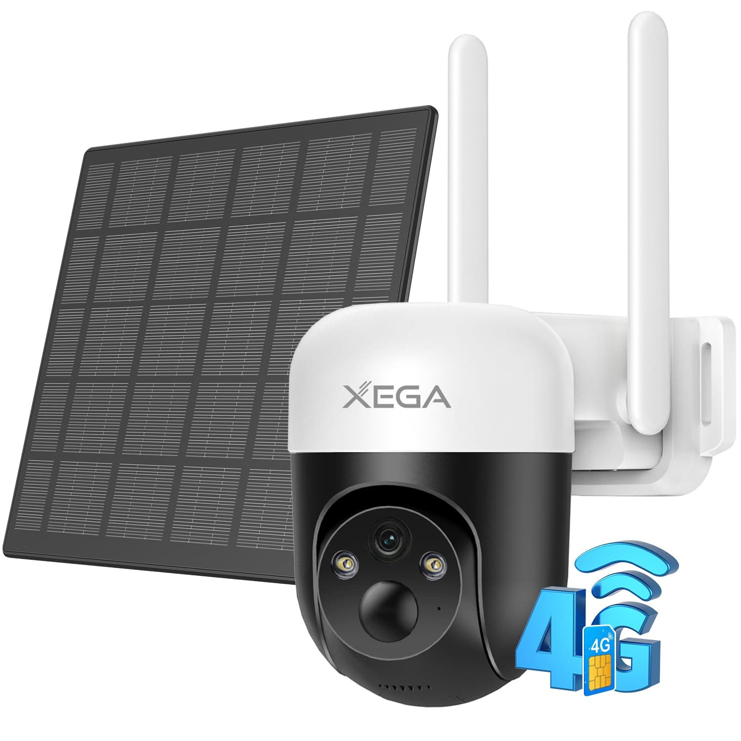 Xega 4G LTE Security Camera Solar Outdoor, No WiFi Needed With SIM Card, Wireless Battery CCTV With PTZ Motion Detection Custom Detection Area, Light Siren Instant APP Alert (Not Support WiFi)