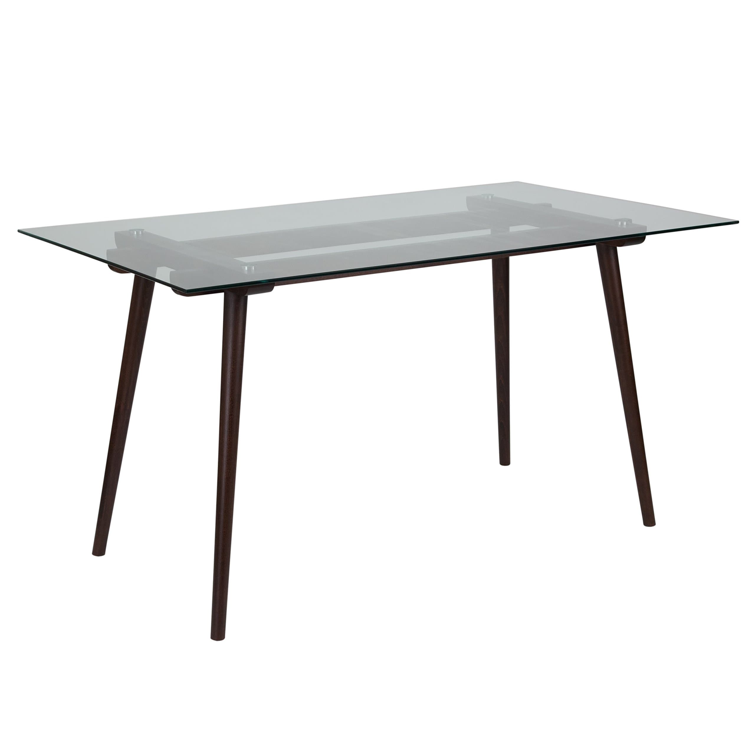 Flash Furniture Meriden 31.5'' x 55'' Solid Espresso Wood Table with Clear Glass Top, Brown