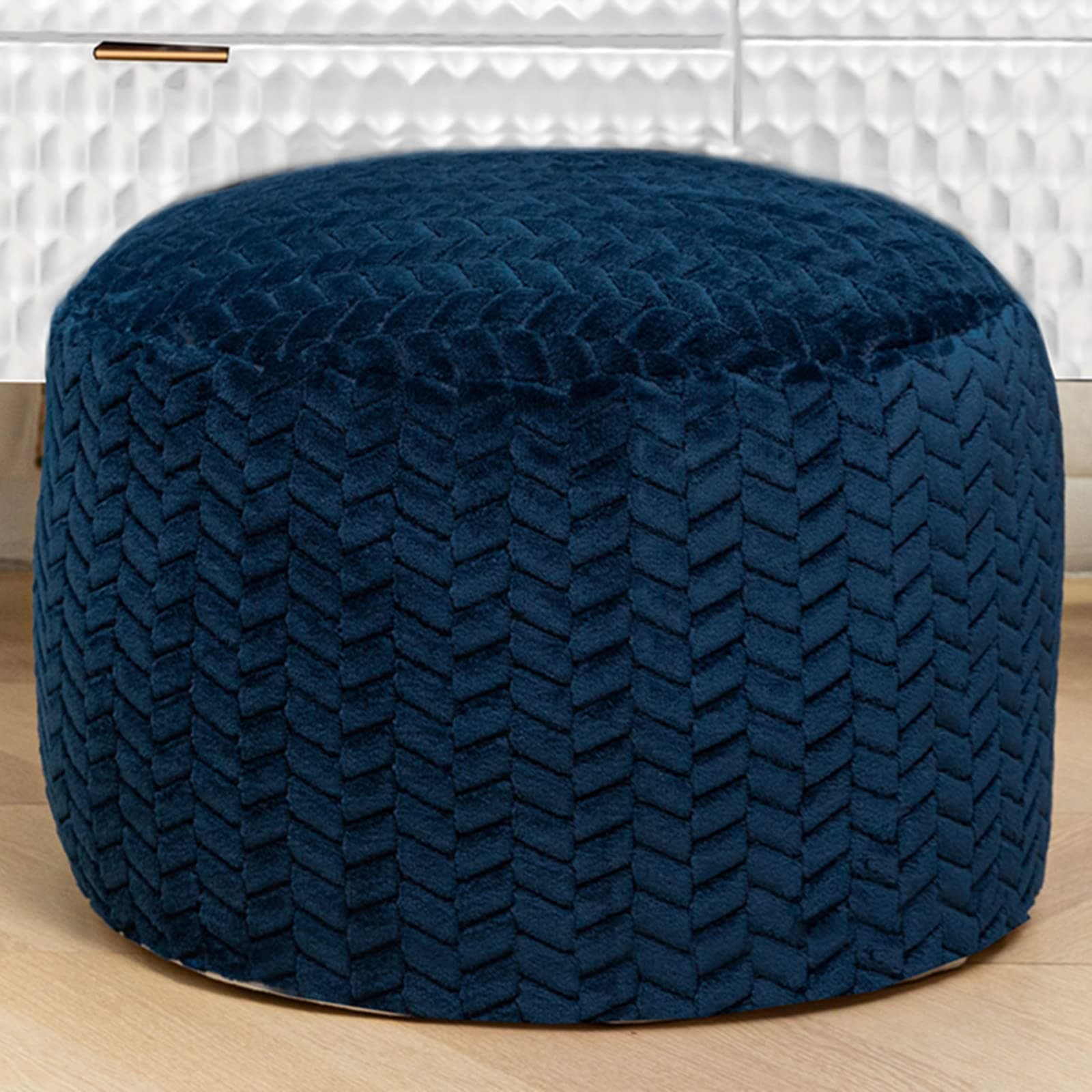 Unstuff Pouf Ottoman Storage Footstool Foot Rest Cover 20x12 In Round Navy