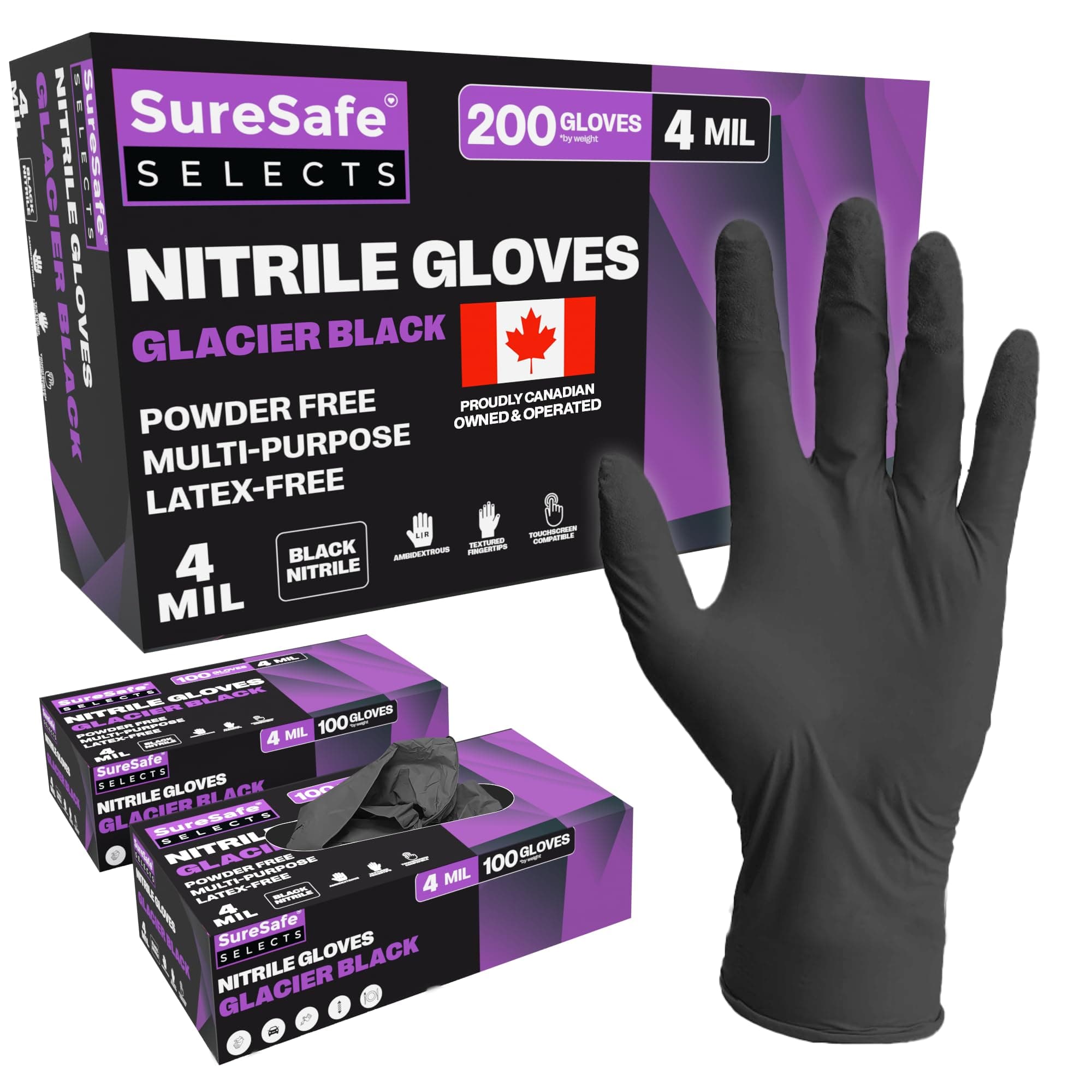 Black Nitrile Gloves Medium, 4 Mil Powder-Free Latex-Free, 200 Count