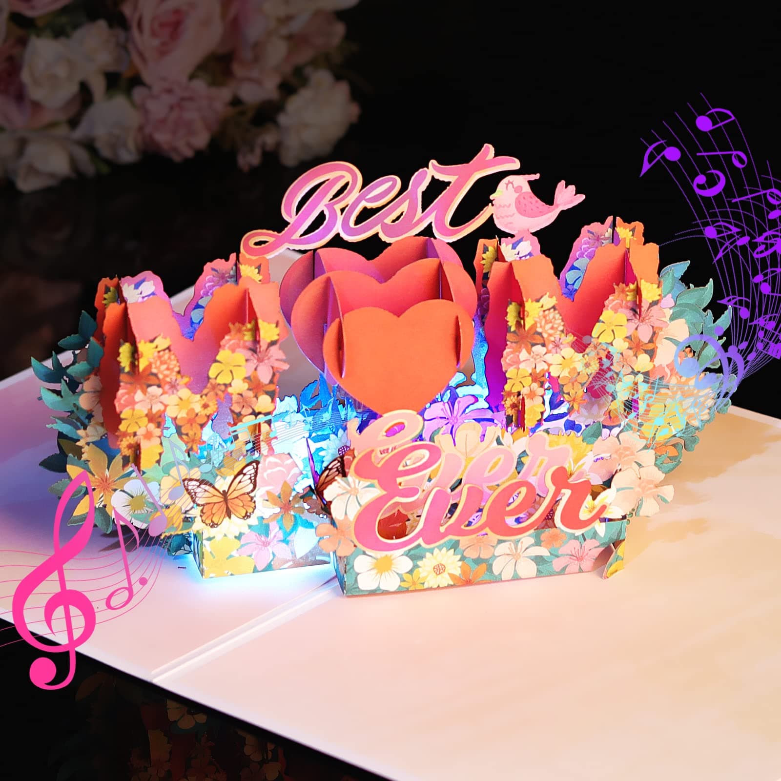 Yinqing LIGHTS & MUSIC Mothers Day Pop Up Card, Happy Mother’s 3D Card from Daughter, Son, Husband, Gifts Cards for Mom Wife Grandma(Battery Include)