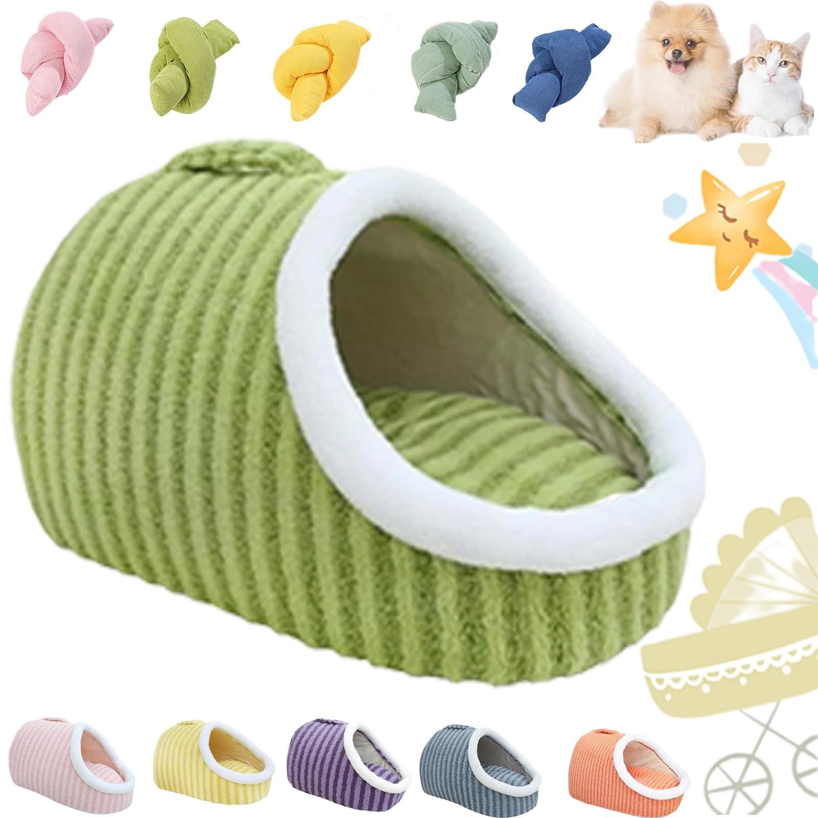 Cozy Hideaway Bed for Cats, Hideaway Dog Bed Cotton Thickened Three-Dimensional Cat, Soft Washable Non-Slip Pet Cave Bed with Cover for Small Medium Pets (Green, M)