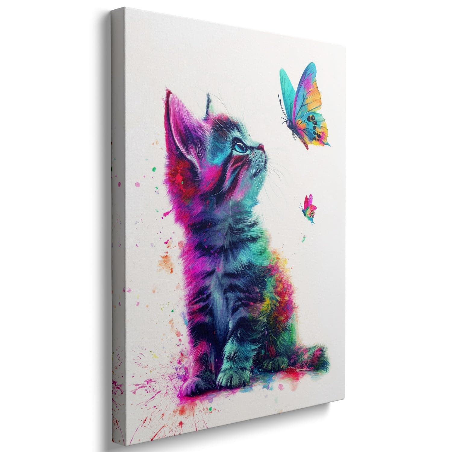 Ypxzzj Framed Butterfly Cat Canvas Wall Art & Decor for Cat Lover Gifts,Wall Decor for Women Girls Bedroom Toddler Baby Room decoration,Cute Kitten Poster for Nursery Home Decor(16''x12'')