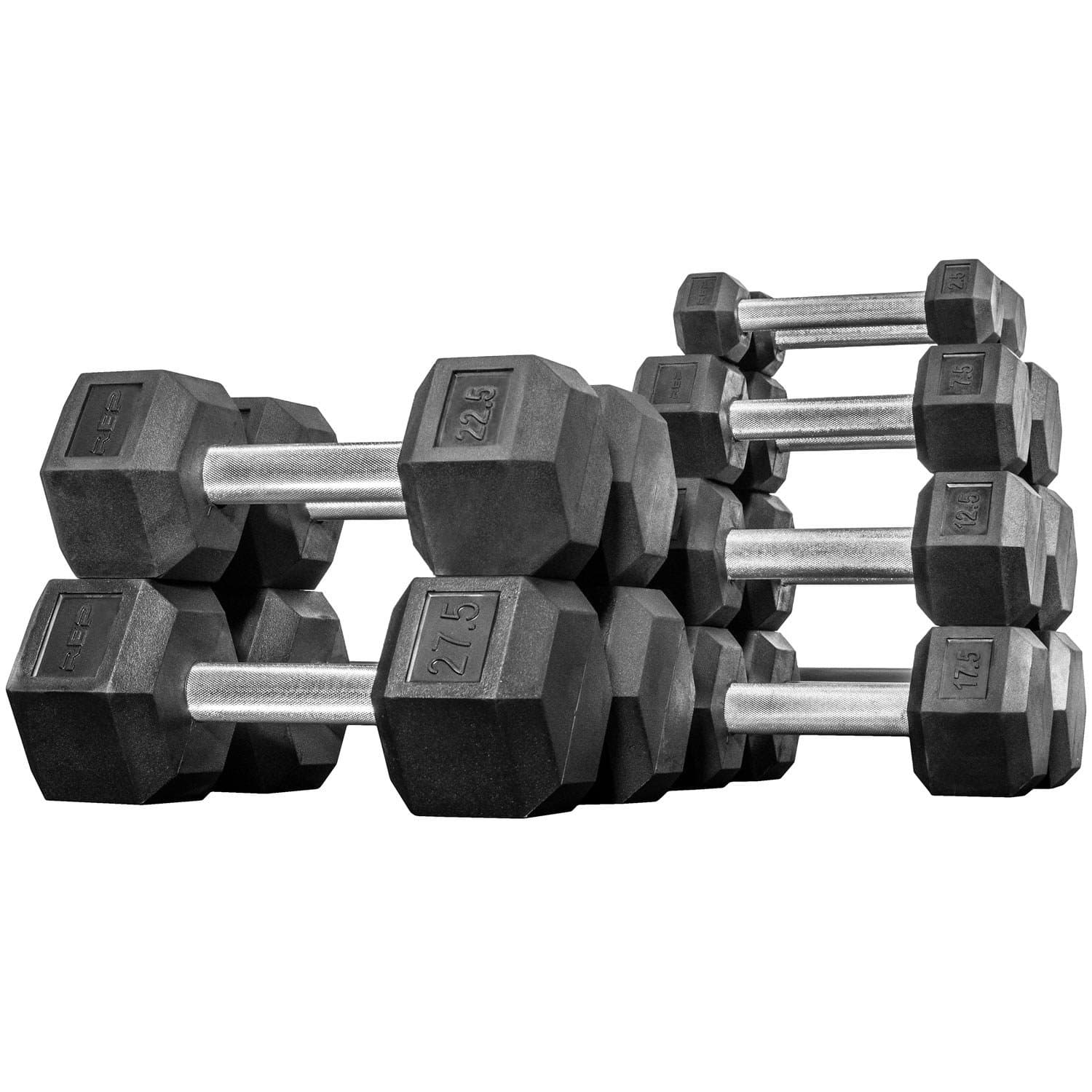 Rep 2.5-27.5 lb Rubber Hex Dumbbell Set, Low Odor …