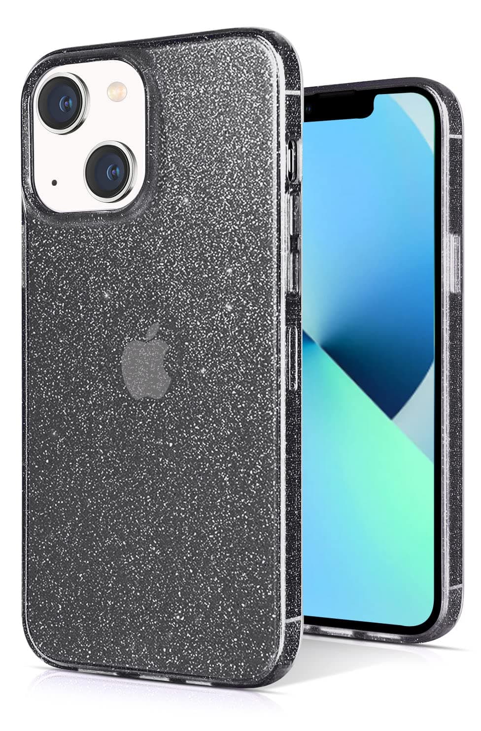 JJGoo Compatible with iPhone 13 Case, Clear Glitter Soft TPU Shockproof Protective Bumper Cover, Sparkle Bling Sparkly Cute Slim Women Girls Phone Case for iPhone 13-6.1 inch, Black Glitter