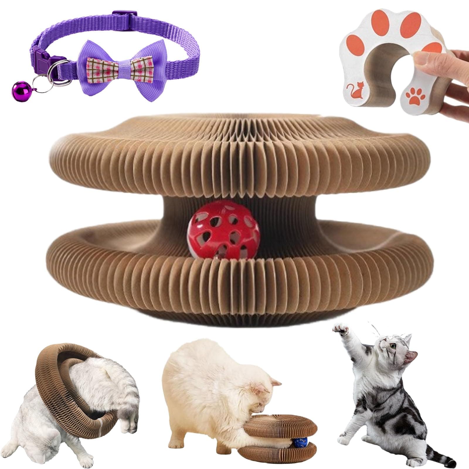 Cat Toy, Upgraded Foldable Cat Scratcher Cardboard with Bell-Ball & Track Adventure, Magic Organ Cat Toys The Ultimate Interactive Mental & Physical Exercise for Indoor Cats (1PC)