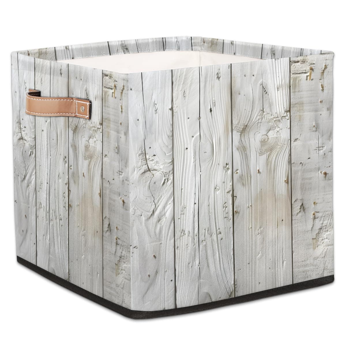 JMAVZWS Rustic Wooden Texture Cube Storage Bins with Leather Handles 13 inches Fabric Storage Baskets for Organizing Collapsible Closet Cube Bins for Clothes Home