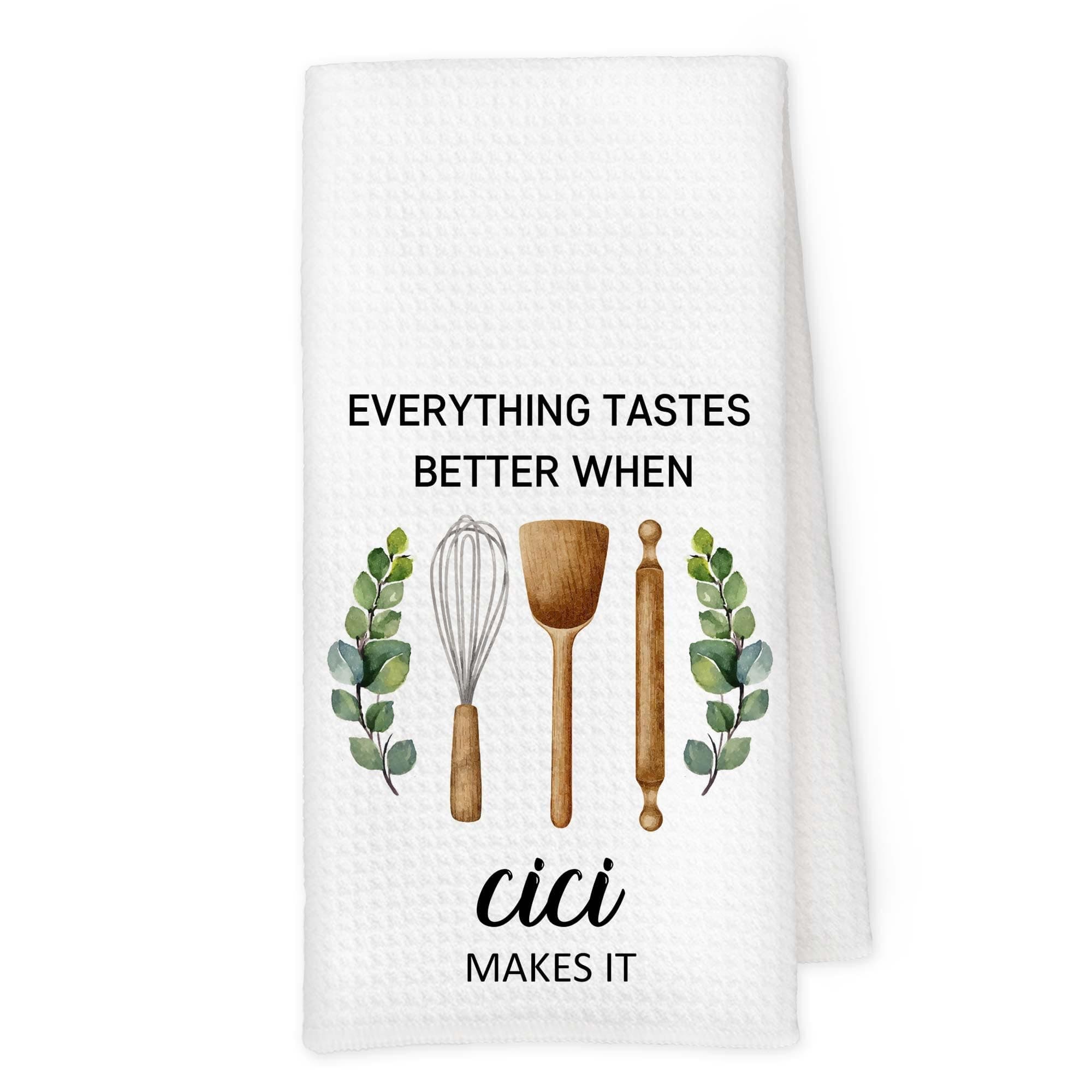 Qskjre Cici Grandma Kitchen Towels, Best Grandma Gifts for Mother's Day from Grandkids Grandson Granddaughter, Grandmother Gift Decorative Hand Tea Dish Towel for Kitchen Decor, 16x24 Inch