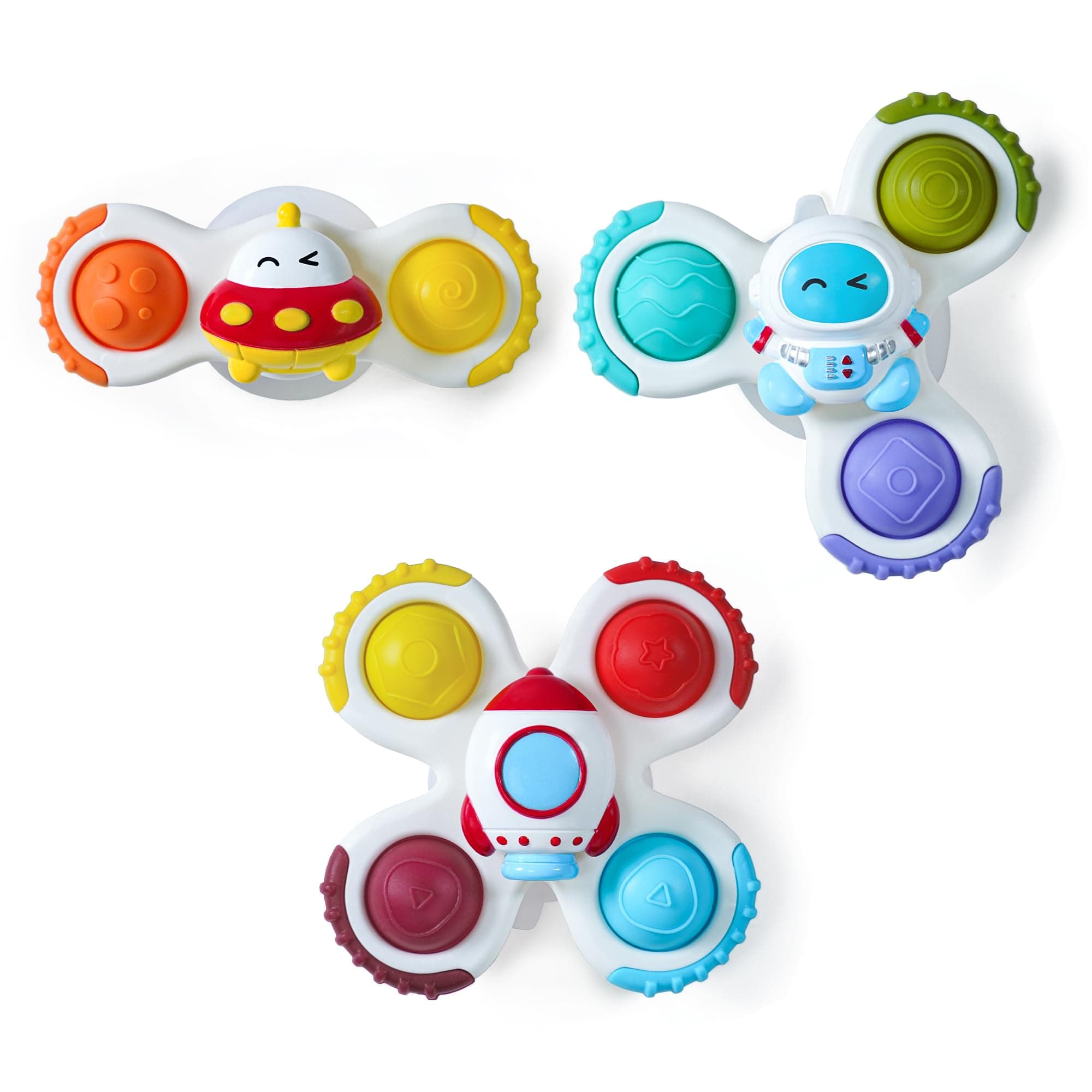 LiKee Strong Suction Cup Fidget Spinnerz Sensory Bath Toys for Baby 12 18 Months Airplane Car Travel Table & Window Toys for 1 2 Years Old Toddler Boys and Girls