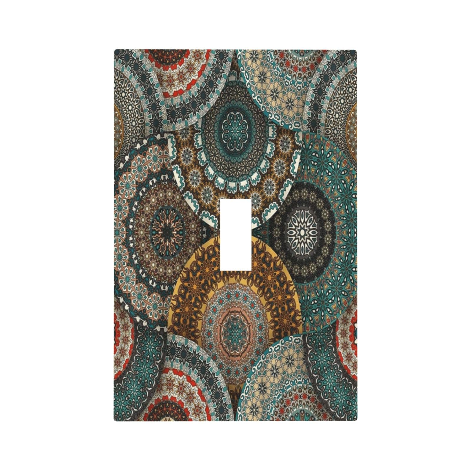 Wpshijia Decorative Light Switch Plate Covers Boho Colorful Vintage Floral Bohemian Mandala 1 Gang Light Switch Cover Plate Single Toggle Wall Plate Outlet Covers Faceplate for Bedroom Home Decor