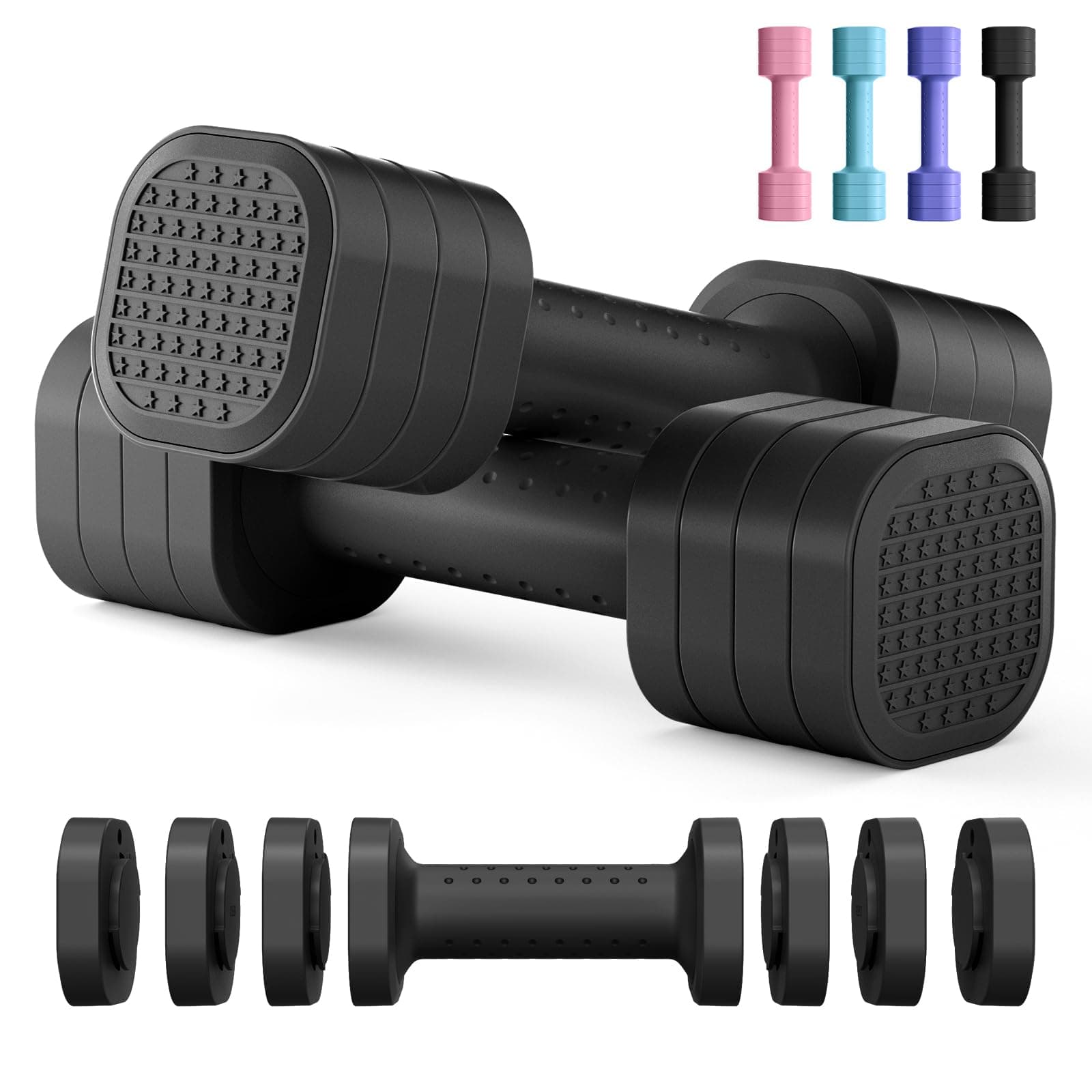 Zempox Adjustable Dumbbell Set, 4 in 1 Free Weight Dumbbell Set for Women, Hand Weight for Women at Home, Each 2lb 3lb 4lb 5lb with TPU Soft Rubber Handle for Home Gym Aquatic Fitness Equipment