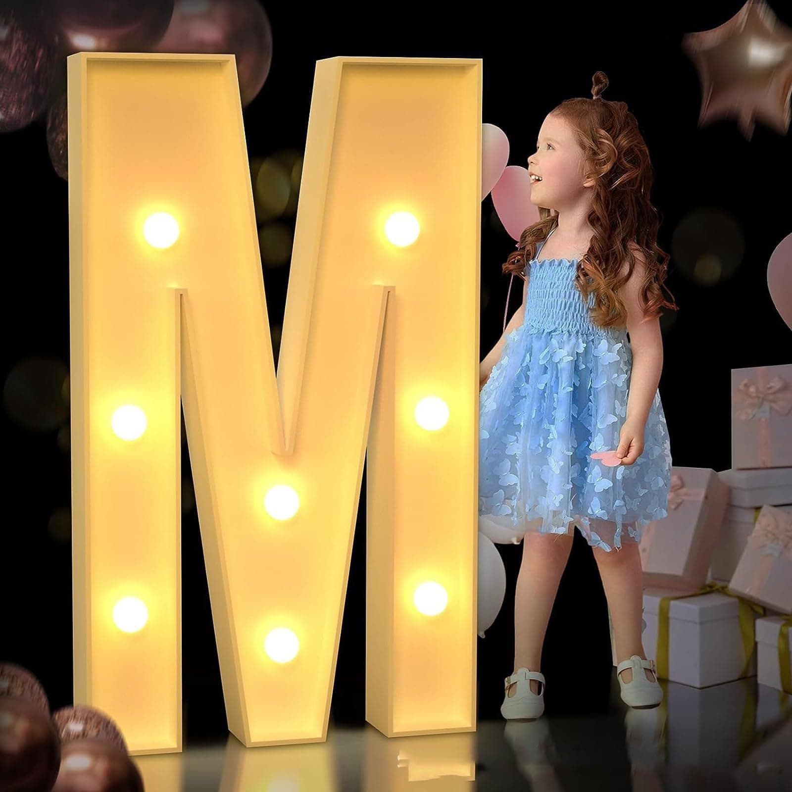 4FT Light Up Letters Marquee Birthday Decoration, Big Mosaic Letter A-Z, Large Letters with Lights Cardboard Pre-Cut Frame Giant Cut-Out Thick Foam Board Sign Prom Party Anniversary(Medium,100cm)