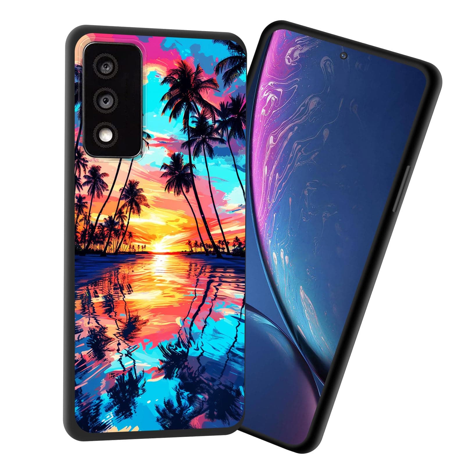 JHYYTUJTYP for TCL 30 T T603DL Case,Premium Soft Silicone Slim Rubber Full Body Drop Protection Shockproof Cover Phone Case for TCL 30 T T603DL,Sunset Beach with Palms