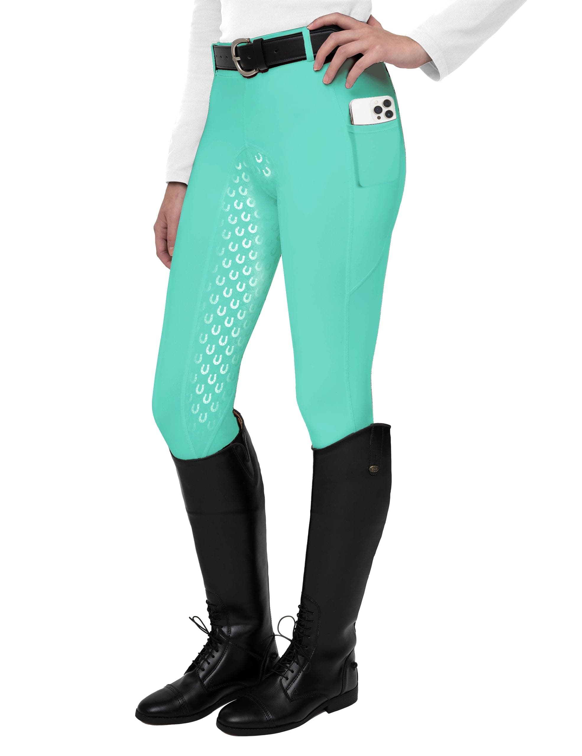 FitsT4 Sports Women's Full Seat Riding Tights Active Silicon Grip Horse Riding Tights Equestrian Breeches, Ice Blue, XXL