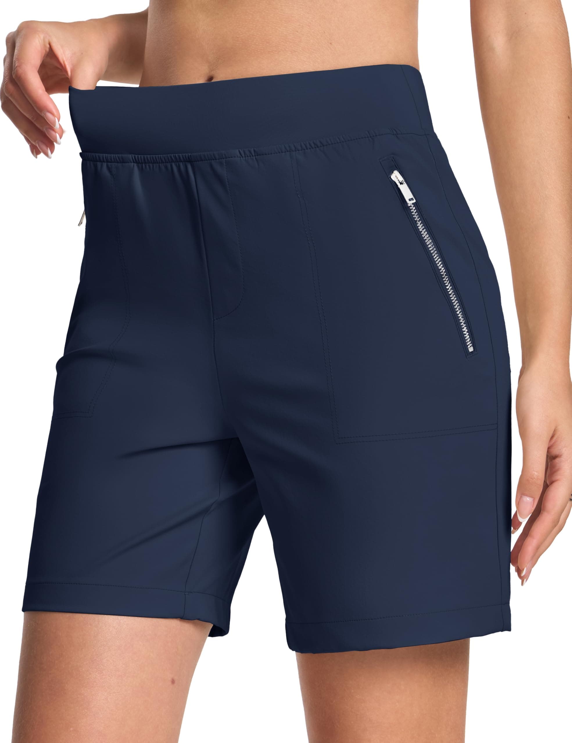 MAGCOMSEN High Waisted Shorts Women 7 Inch Inseam Athletic Hiking Shorts Ladies Summer Outdoor Golf Shorts Navy, S