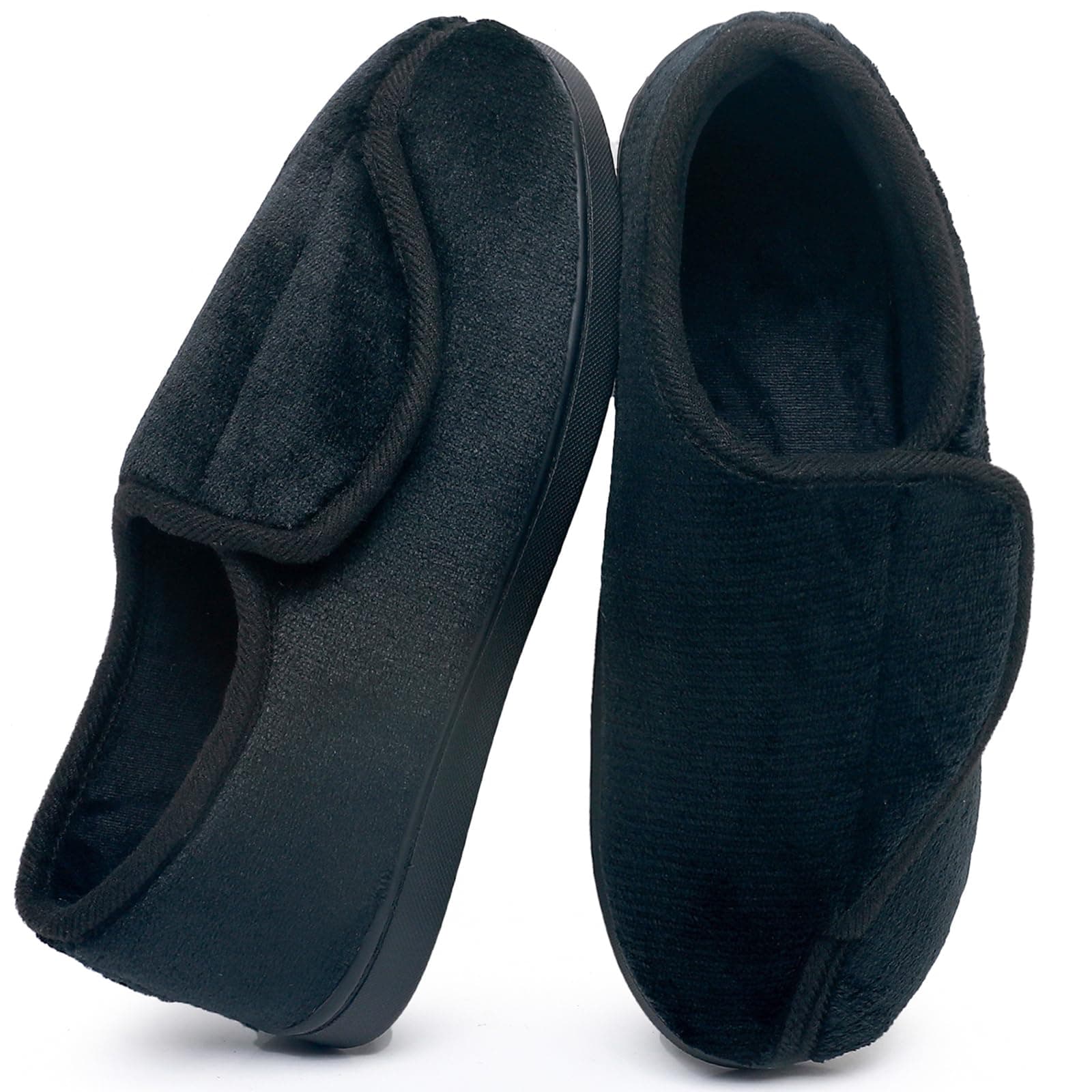 Git-up Ladies Diabetic Slippers Arthritis Edema Memory Foam Adjustable Closed Toe Swollen Feet Slippers Comfortable House Indoor Outdoor Shoes with Rubber Sole Black UK-6