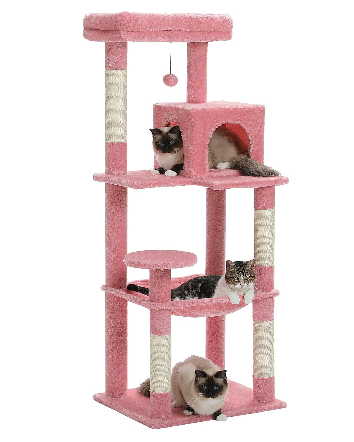 PEQULTI Cat Tree for Large Cats, 143cm Metal Frame Tower, Pink
