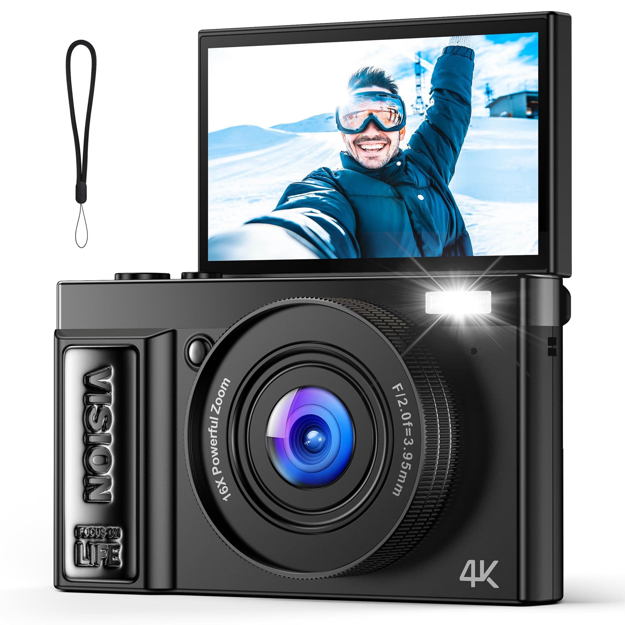 Digital Camera 4K for Photography Vlogging: 64MP Cameras for Video - 16X Zoom Photo Camera Gifts for Teens Ages 8-18 - 180°Flip Screen Compact Cámara - Point and Shoot Digital Cameras for YouTube