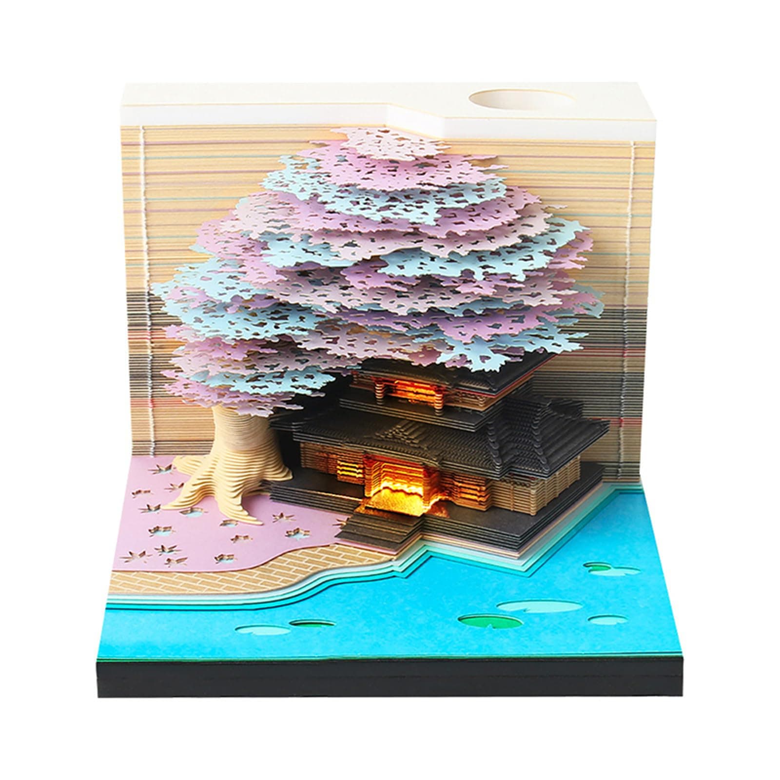 Time Piece Calendar 2026 Desk Calendar with LED Light 3D Tear-away Paper Carving Art Memo Pad Notepad Gift for Christmas Housewarming Desktop Decoration (With Calendar & Light)